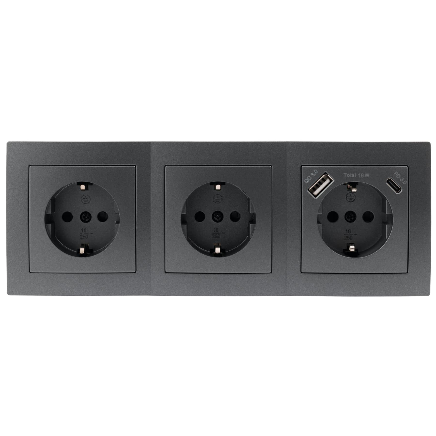 McPower MCPOWER Steckdosenblock Flair, 3-fach, 16A/250V, 1xUSB-C, 1xUSB-A Mehrfachsteckdose
