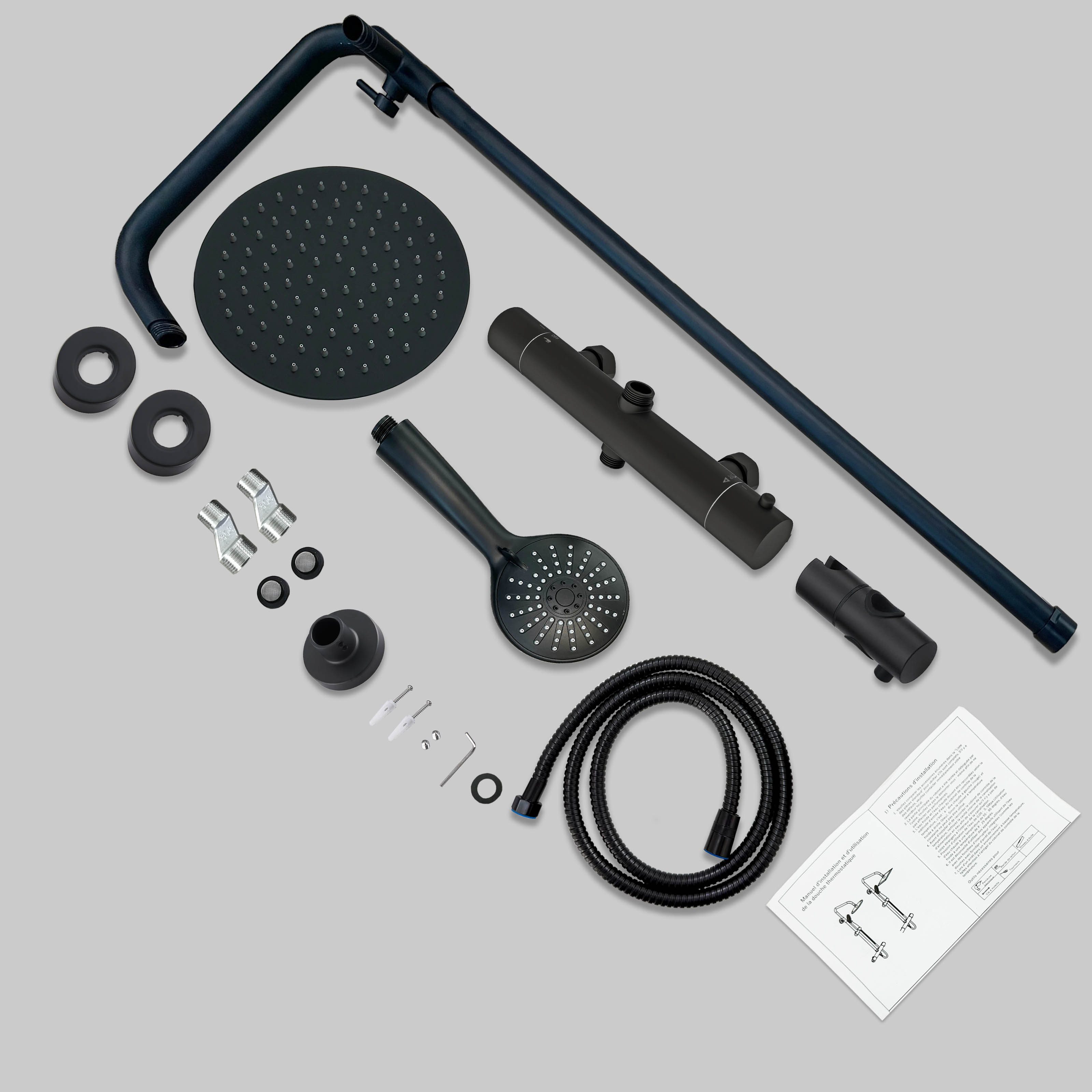 Aica Sanitär Duschsystem Rund-Regendusche Thermostat Duschset mit Handbrause, 3 Strahlart(en) – Bild 5 von 5