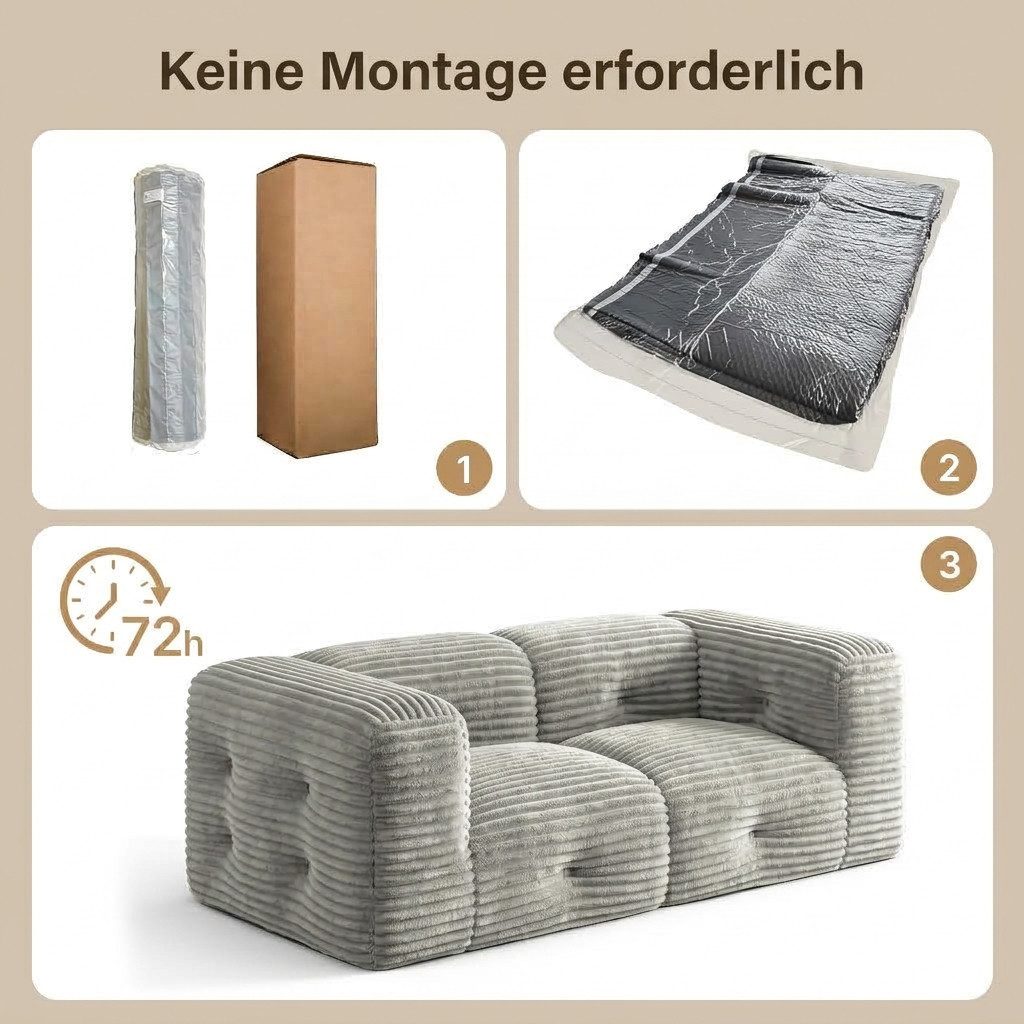 Bealife 2-Sitzer Cord-Sofa mit extra breiten Armlehnen, Keine Montage erforderlich – Bild 2 von 5