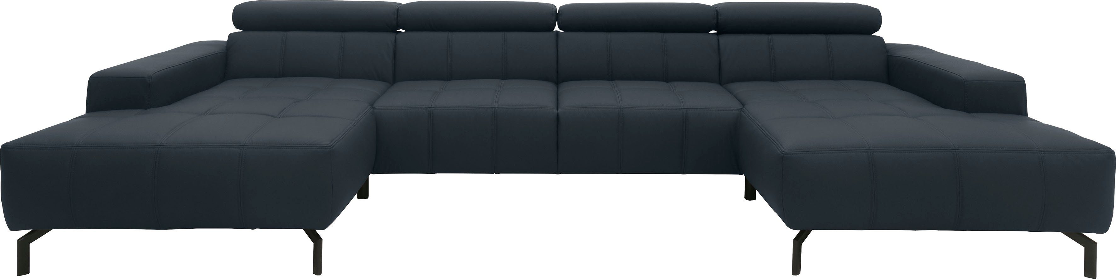 DOMO collection Wohnlandschaft Cunelli tolle Sitznähte als Designelement, fester Sitzkomfort, U-Form, wahlweise mit Kopfteilverstellung, bodenfrei