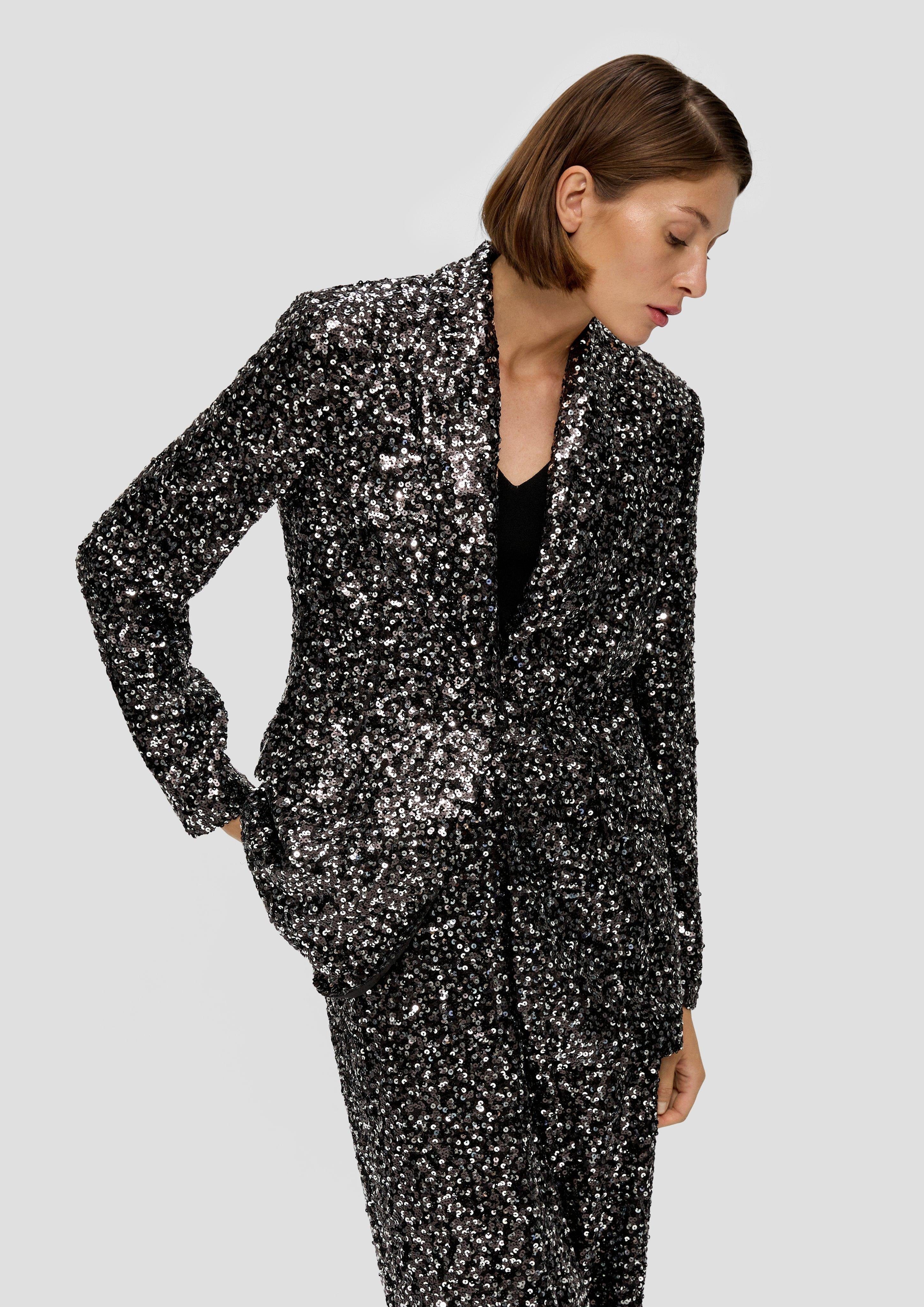 Klassischer Blazer LABEL mit Pailletten Jackenblazer Pailletten s.Oliver BLACK