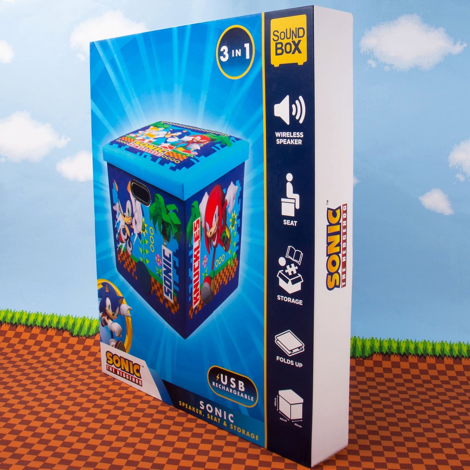 Fizz creations Sonic the Hedgehog Box in einem) (Lautsprecher, 3in1 und Lautsprecher Wireless Aufbewahrungsbox Sound Sitzmöglichkeit