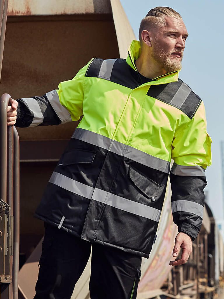 Terrax Workwear Arbeitsjacke Herren Warnschutzparka Arbeitsparka wattiert mit Reflexstreifen