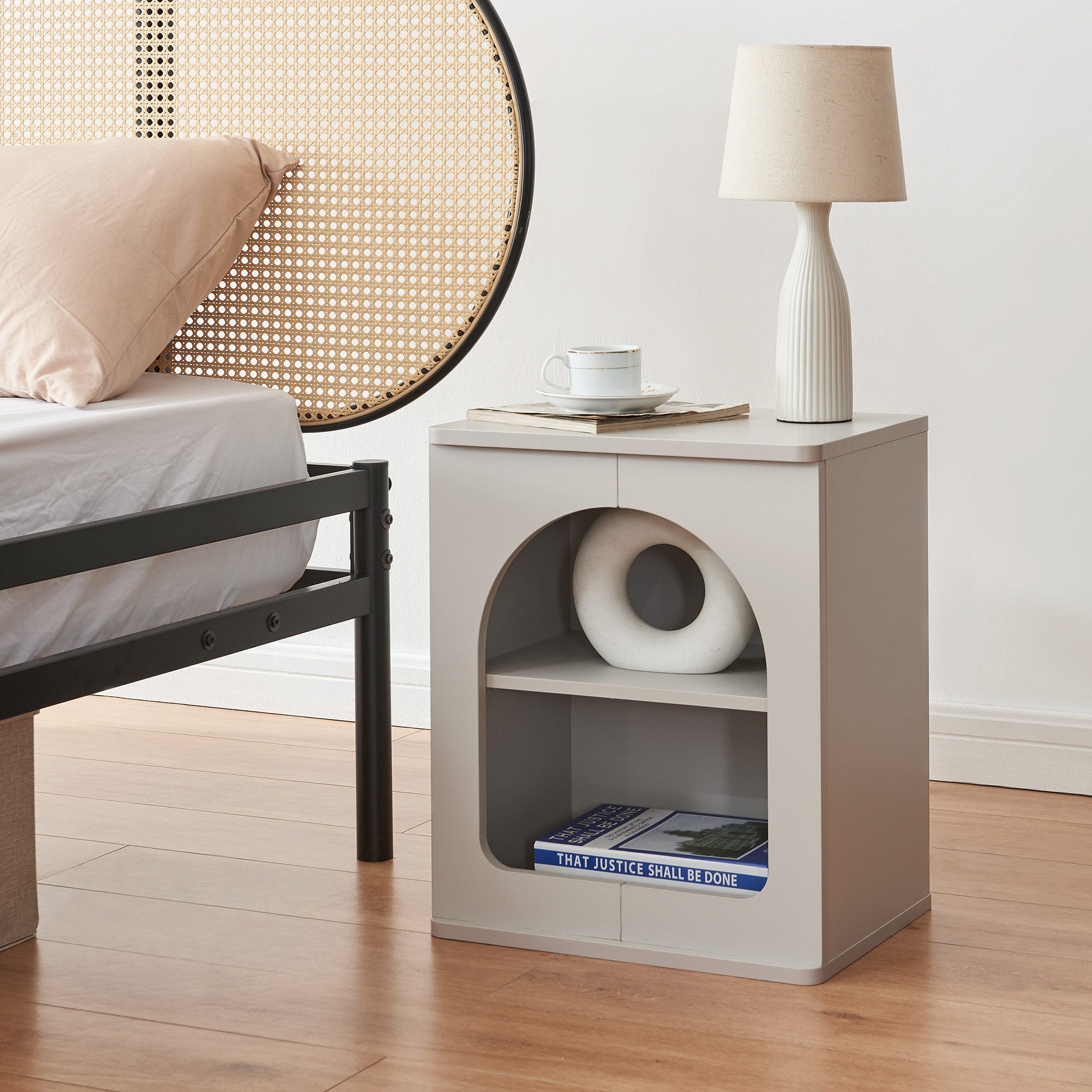 en.casa Nachttisch, »Trorhun« mit 2 offenen Fächern 48x40x30 cm Grau günstig online kaufen