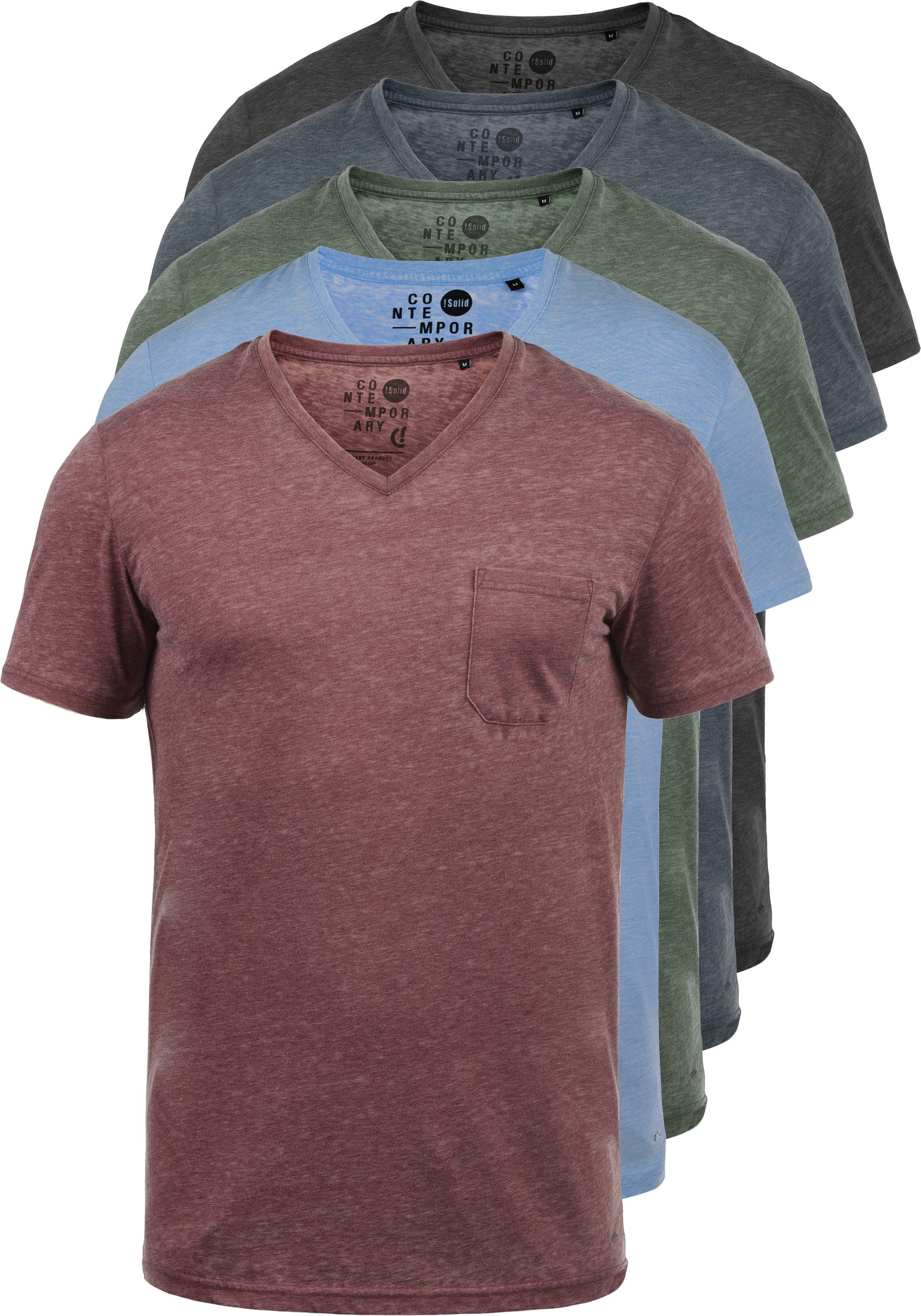 Solid V-Shirt SDTheon Kurzarmshirt mit Ivy V-Ausschnitt Climb (3785)