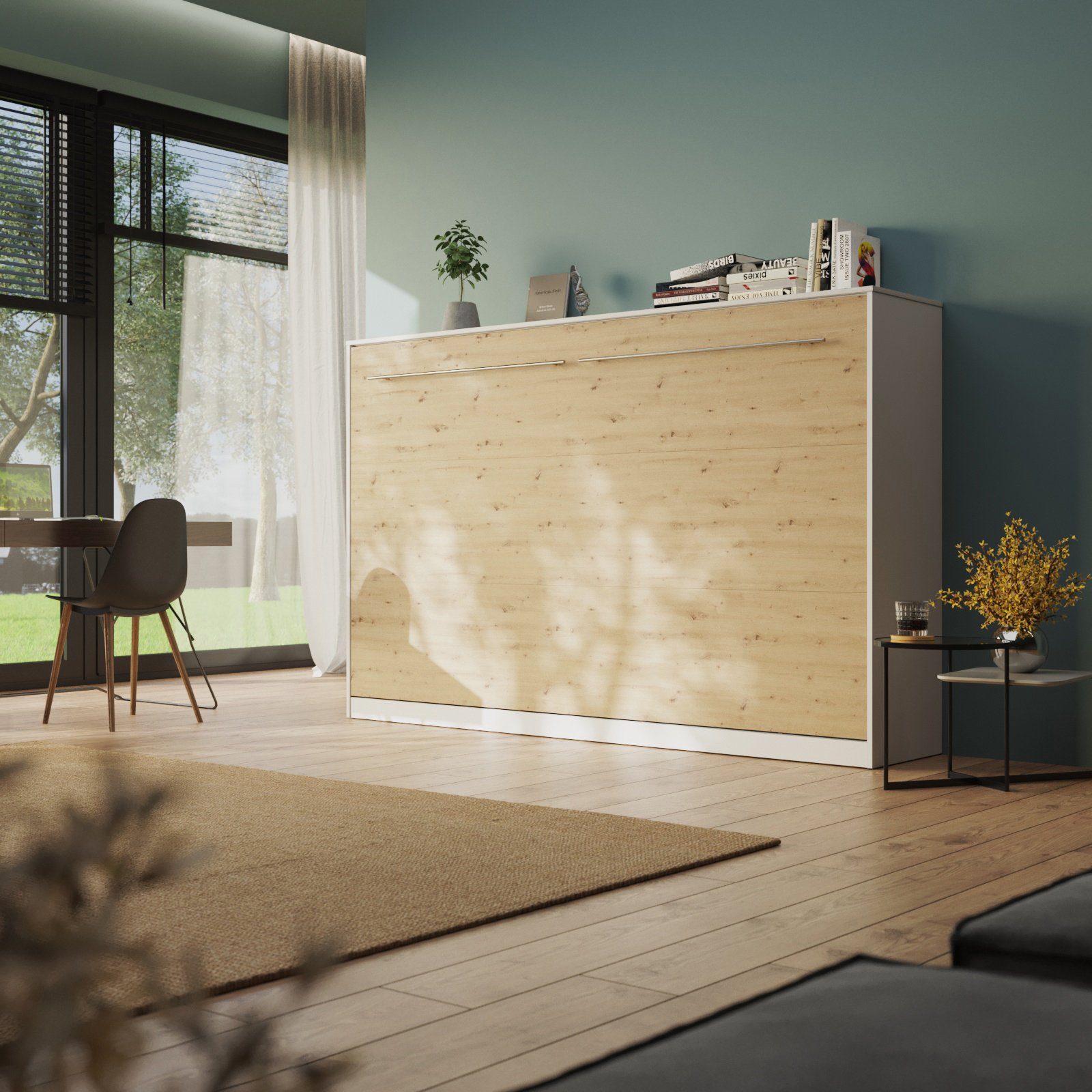 SMARTBett Schrankbett Standard 120x200cm Weiß horizontal inkl. Lattenrost Klappbett, Wandklappbett mit Gasdruckfedern