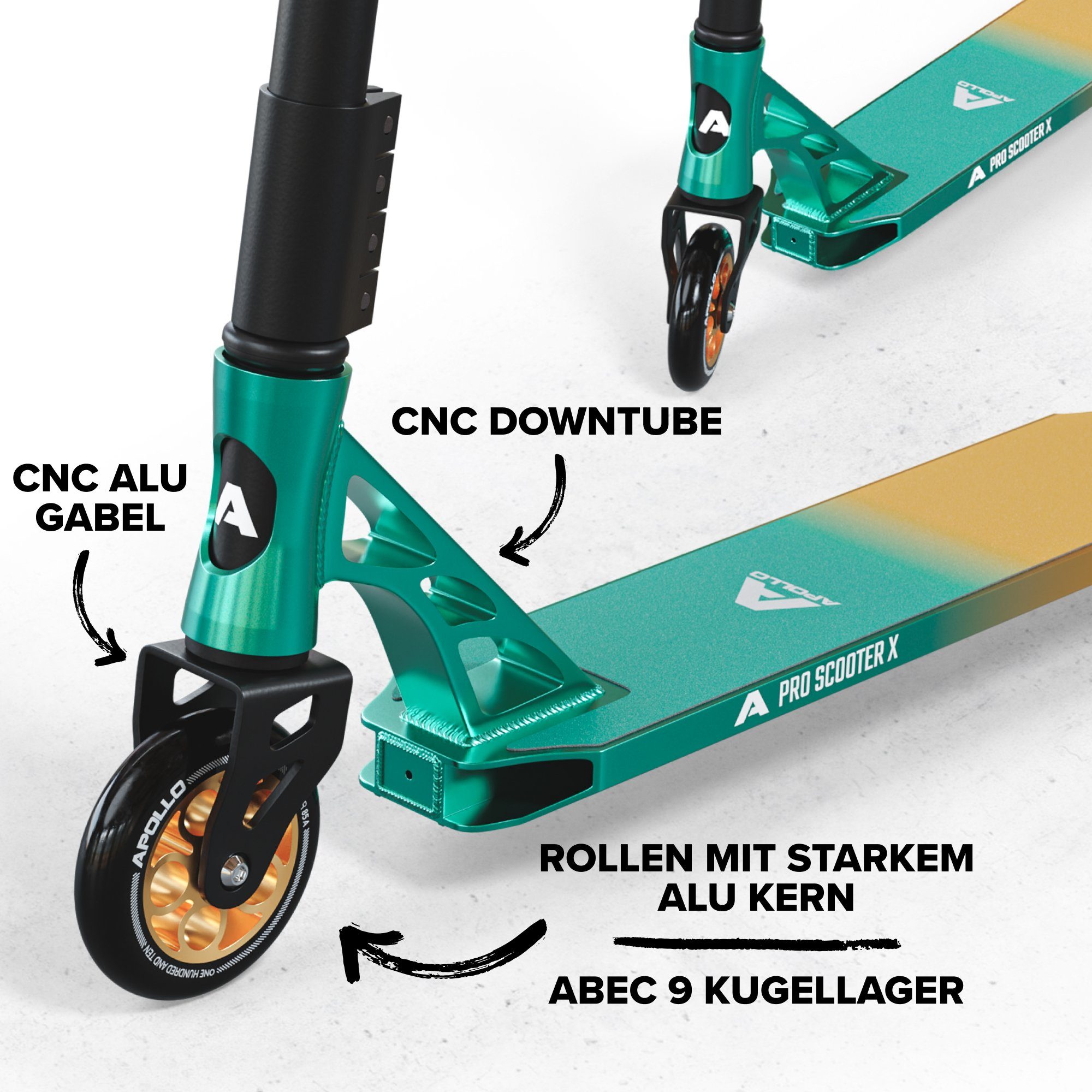 Apollo Stuntscooter Stunt Scooter Genesis X Pro - High End Stuntscooter, Profi Trick Roller mit 120mm Alu Core Wheels Kickscooter