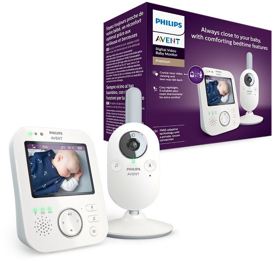 Philips AVENT Video-Babyphone sichere Eco-Mode Farbdisplay, 3,5 Verbindung, SCD843/26, Zoll