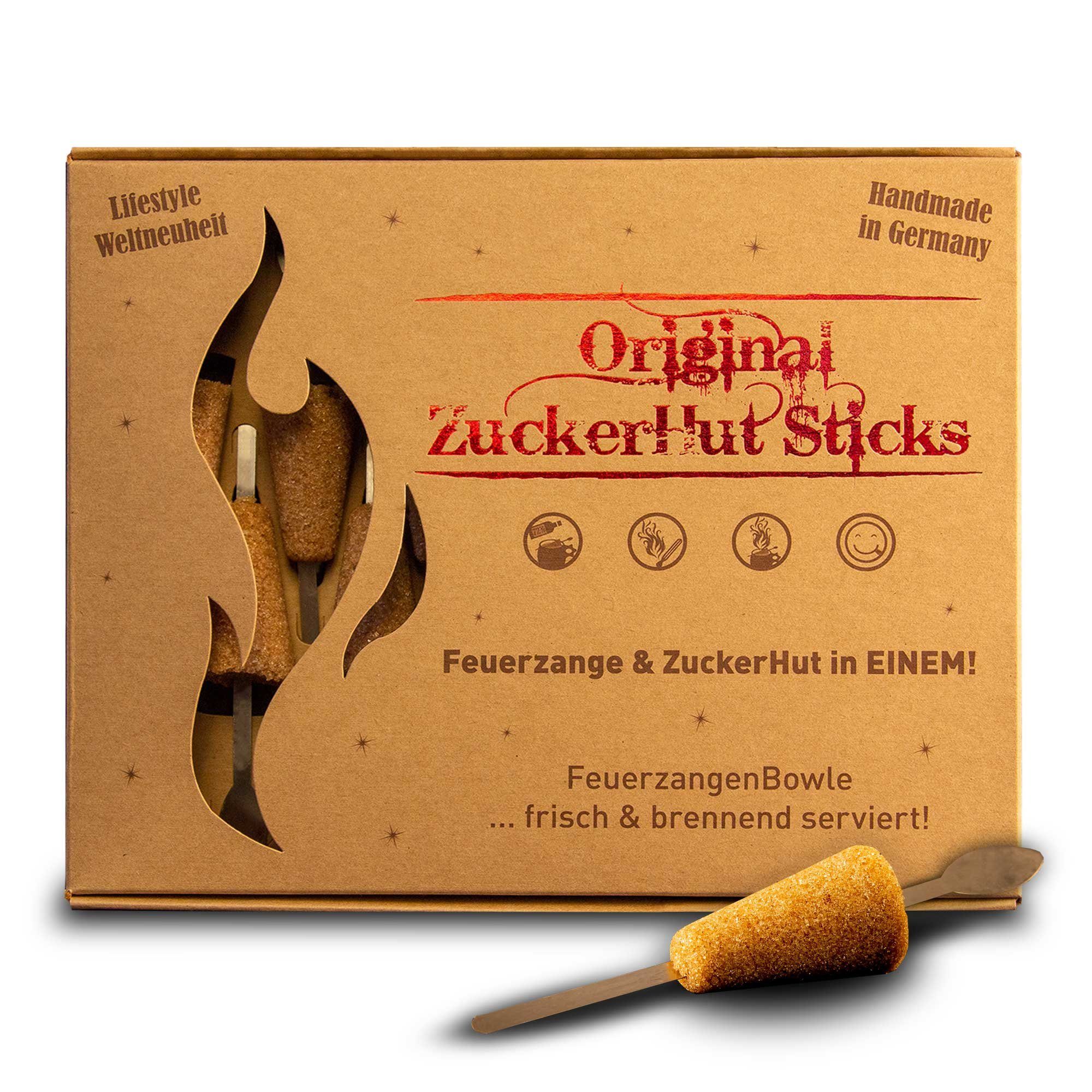 Feuerzangentasse Bowle-Set Feuerzangentasse Zuckerhut-Sticks, 12 Stück (12x Zuckerhut-Stick), Mini-Zucker-Hut mit Einweg-Feuerzange (aus Edelstahl)
