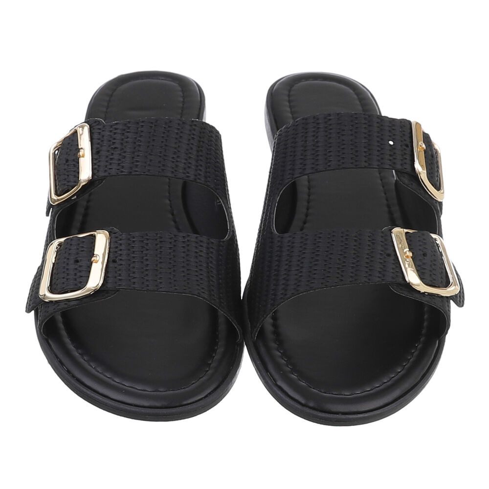 Ital-Design Komfortable Damen-Sandalen mit Eleganten Schnallen Pantolette (89322851) Blockabsatz Pantoletten in Schwarz – Bild 4 von 5