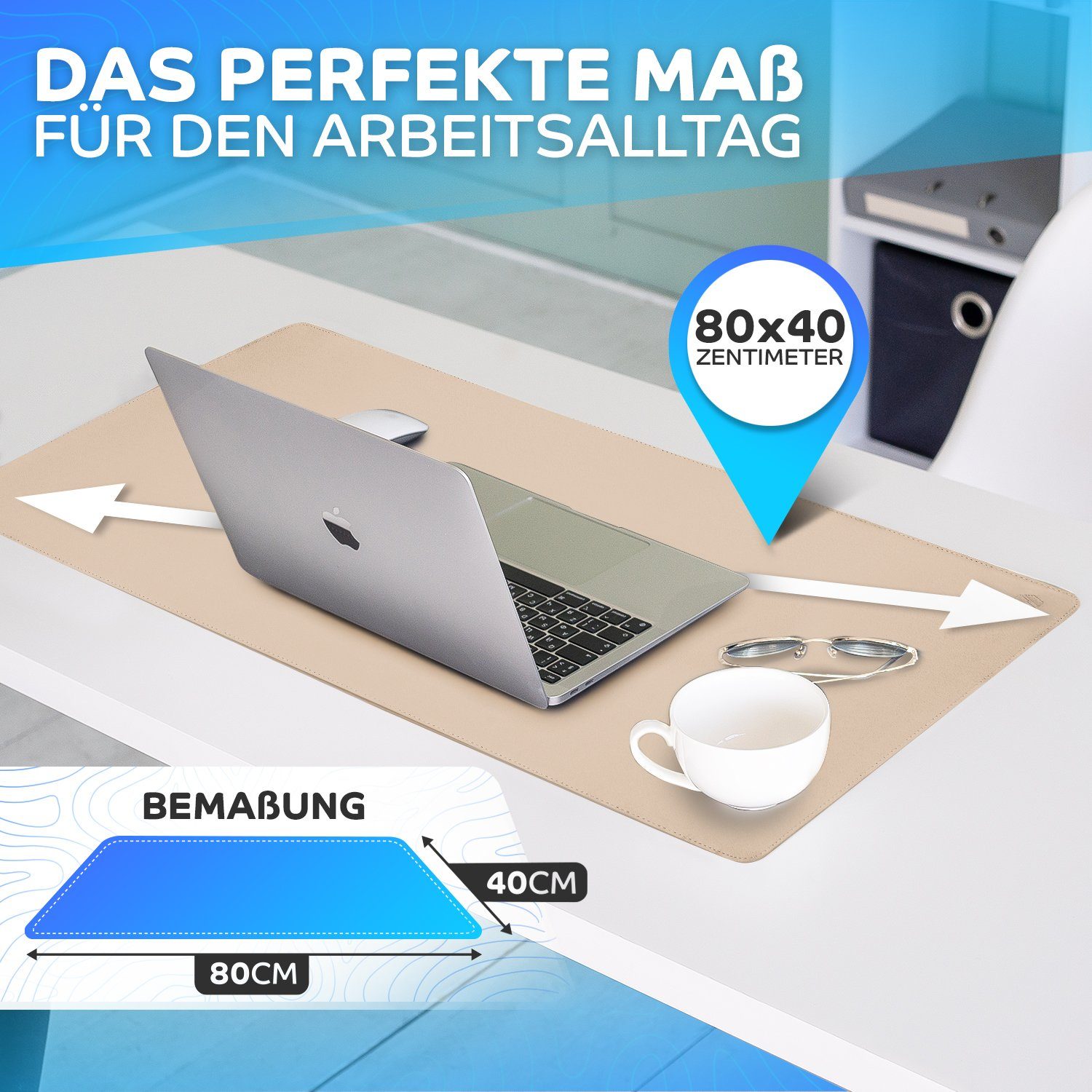 MAXLVL Gaming Mauspad Schreibtischunterlage - Mauspad mit Vernähte Kanten - abwaschbar (in 80x40 cm / 60x35 cm, Schreibtisch Unterlage für Büro), Tischunterlage – Bild 3 von 5