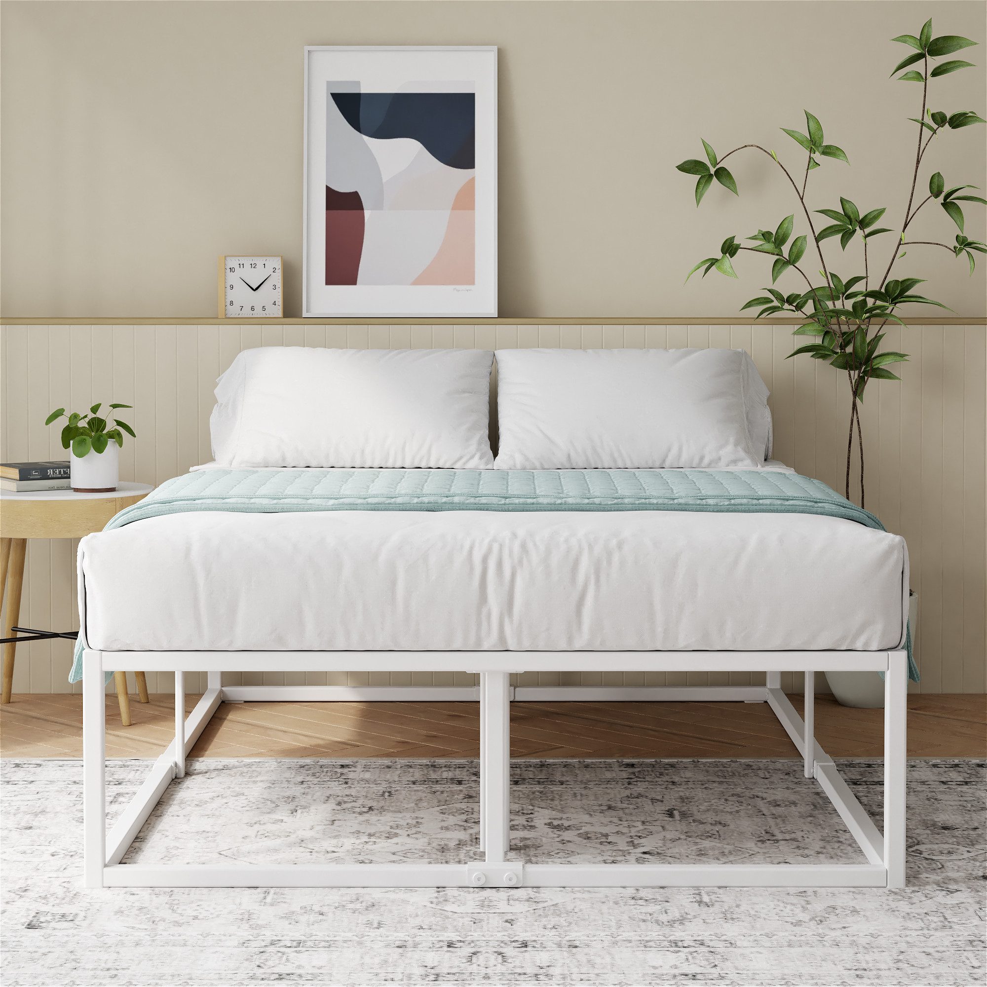 ZINUS Bettgestell Joseph - Stabiler Bettrahmen mit Holzlattenrost & Stauraum (Bis 318 kg belastbar, 1-tlg., Doppel/Einzelbett, Weiß, 140x200 cm), Kinderleichter Aufbau, Robust, EcoFriendly Packaging