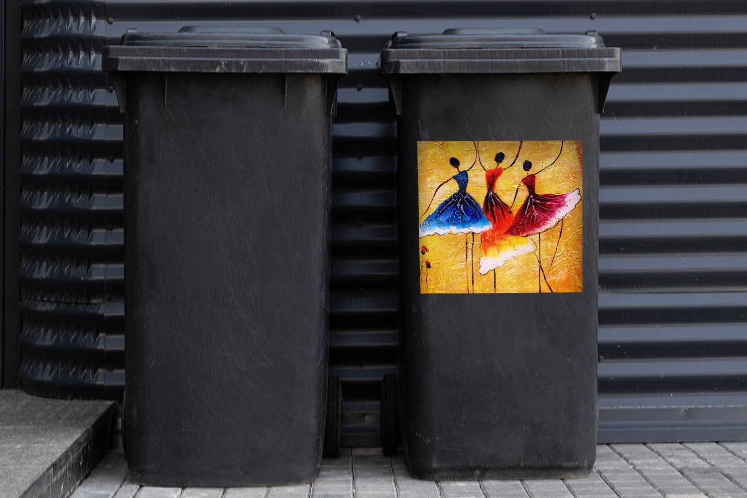 Container, Mülleimer-aufkleber, - Abfalbehälter Kleid MuchoWow Mülltonne, Öl Wandsticker (1 Sticker, Frauen - Gemälde - St),