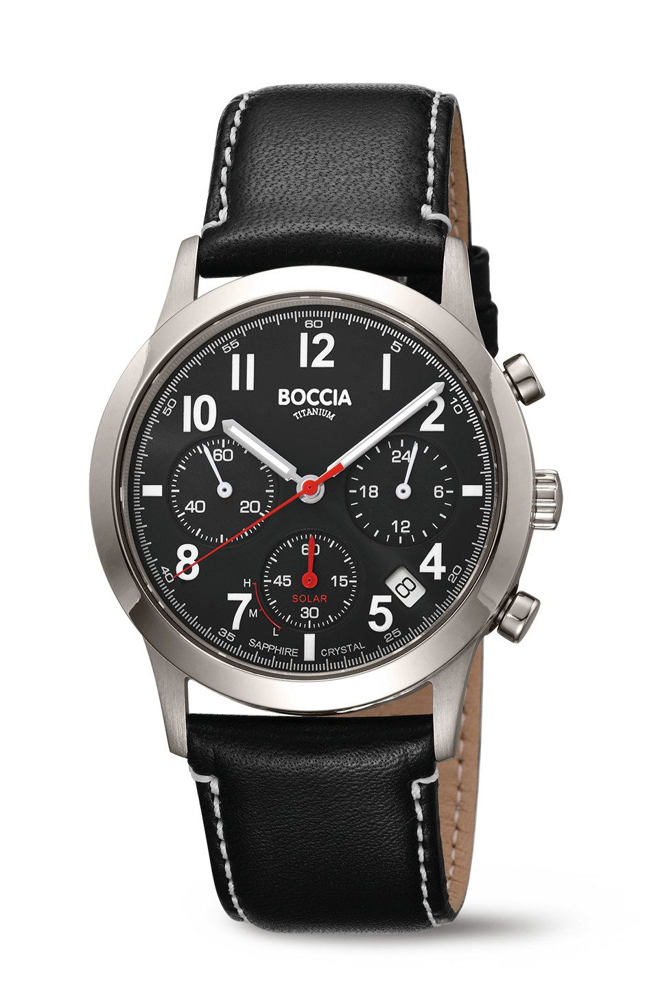 Boccia Solaruhr Boccia Uhr für Herren 3735-01 Solar, Chronograph, Titan, Leder, (1-tlg)