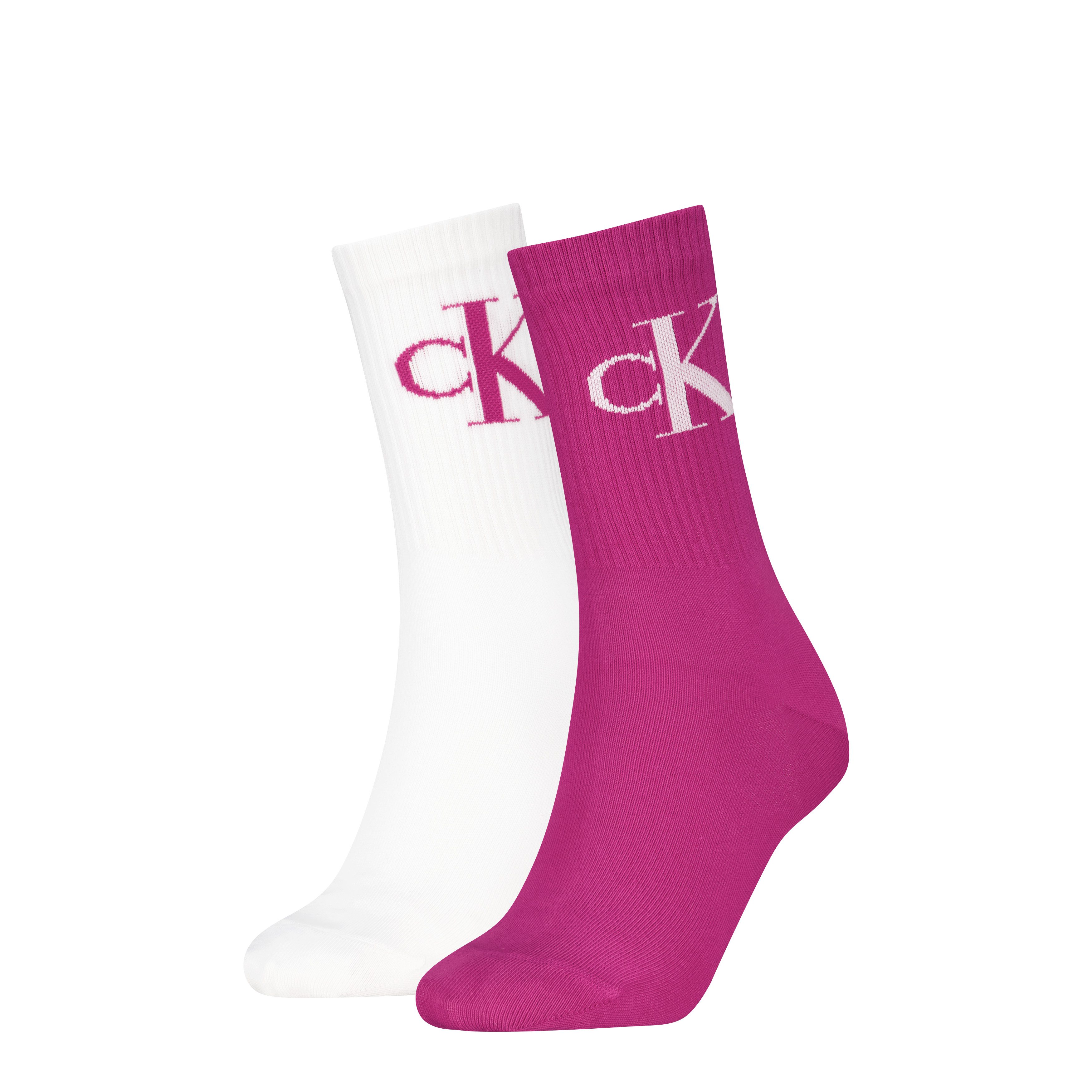 Calvin Klein Jeans Socken CKJ WOMEN SOCK 2P MONOGRAM (2-Paar, 2 Paar) mit extra breitem Bündchen, Cotton-Mix, elastisch