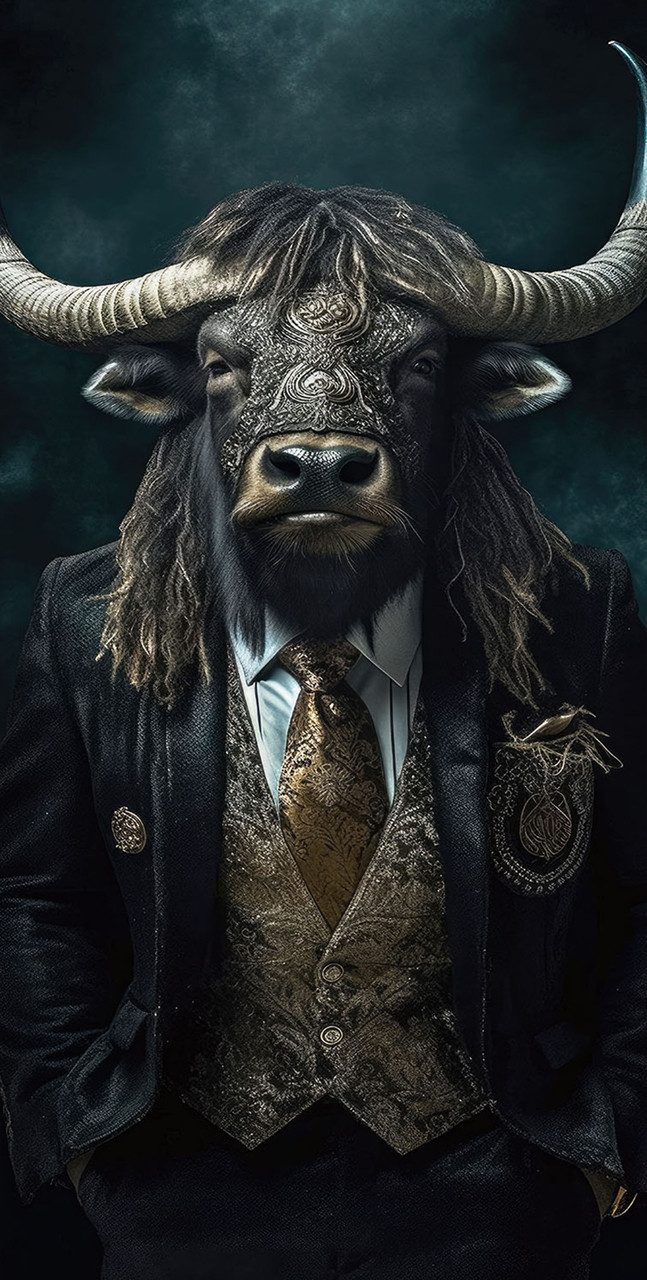 ArtUniverse Glasbild Glasbild Gentleman Bull 70 x 140 cm, Gentleman Bull 70x140 cm