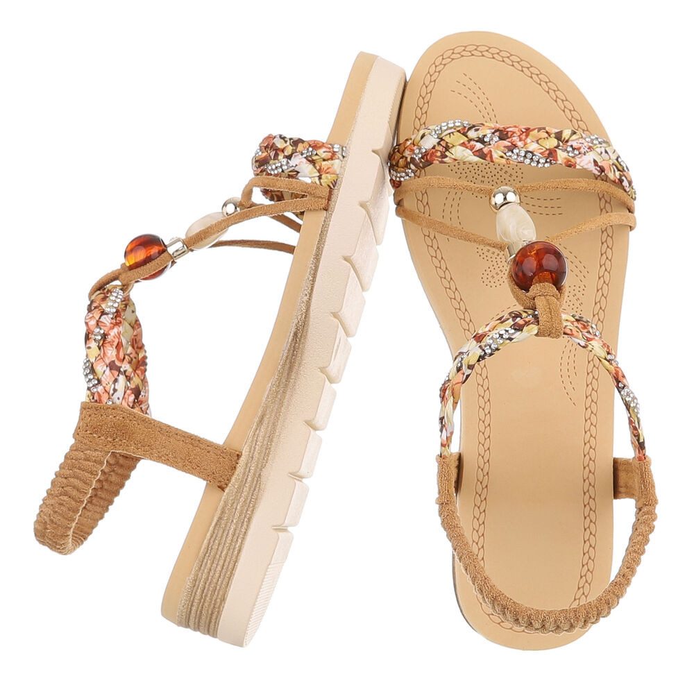 Ital-Design Damen Sandale mit Schmuckdetails und Riemendesign Riemchensandalette (91971194) Keilabsatz/Wedge Keilsandaletten in Camel