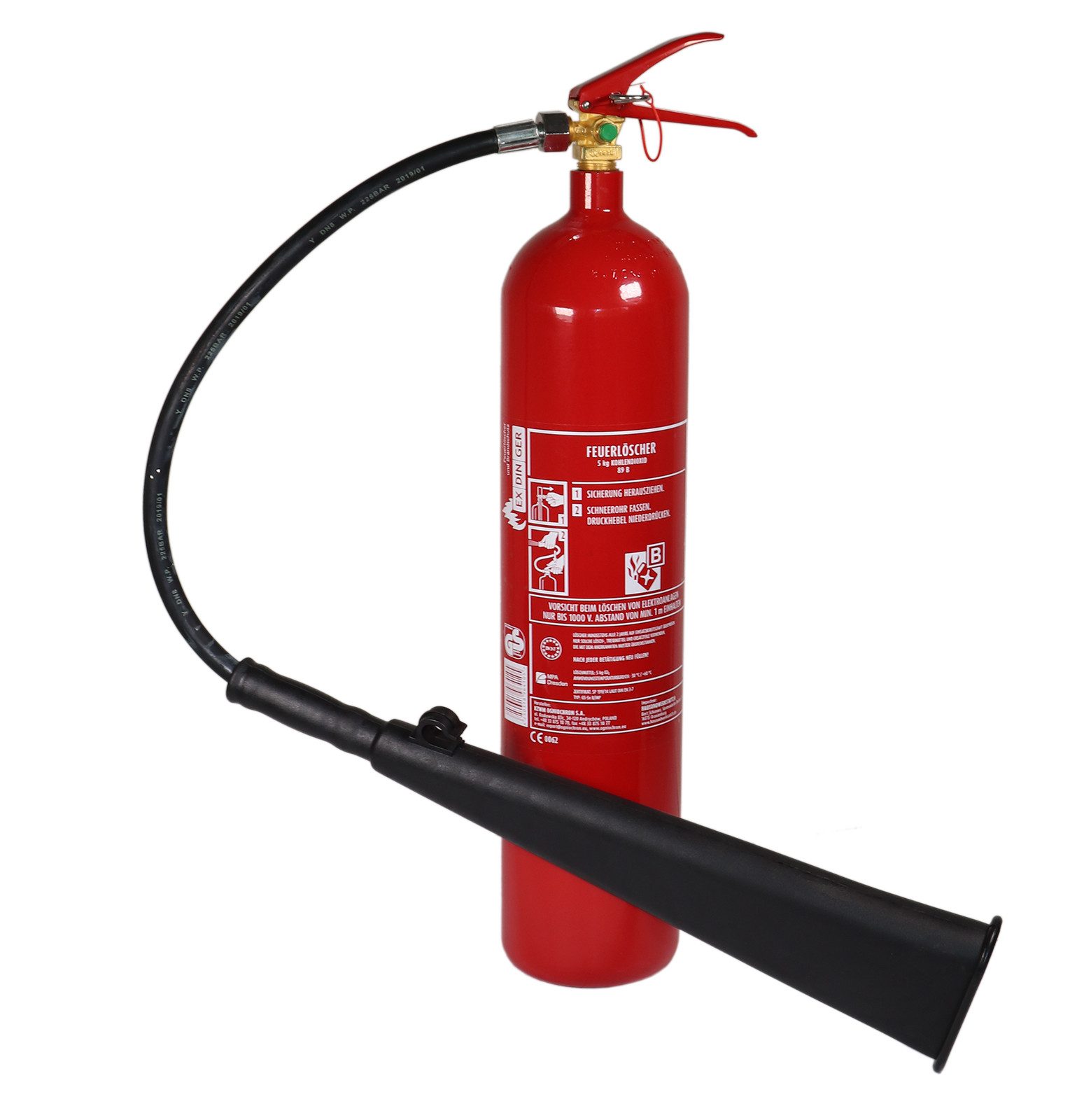 EXDINGER CO2-Feuerlöscher Feuerlöscher CO2 / Kohlendioxid GS-5 x B, 5 kg, Kohlendioxid, Kohlendioxid-Löscher