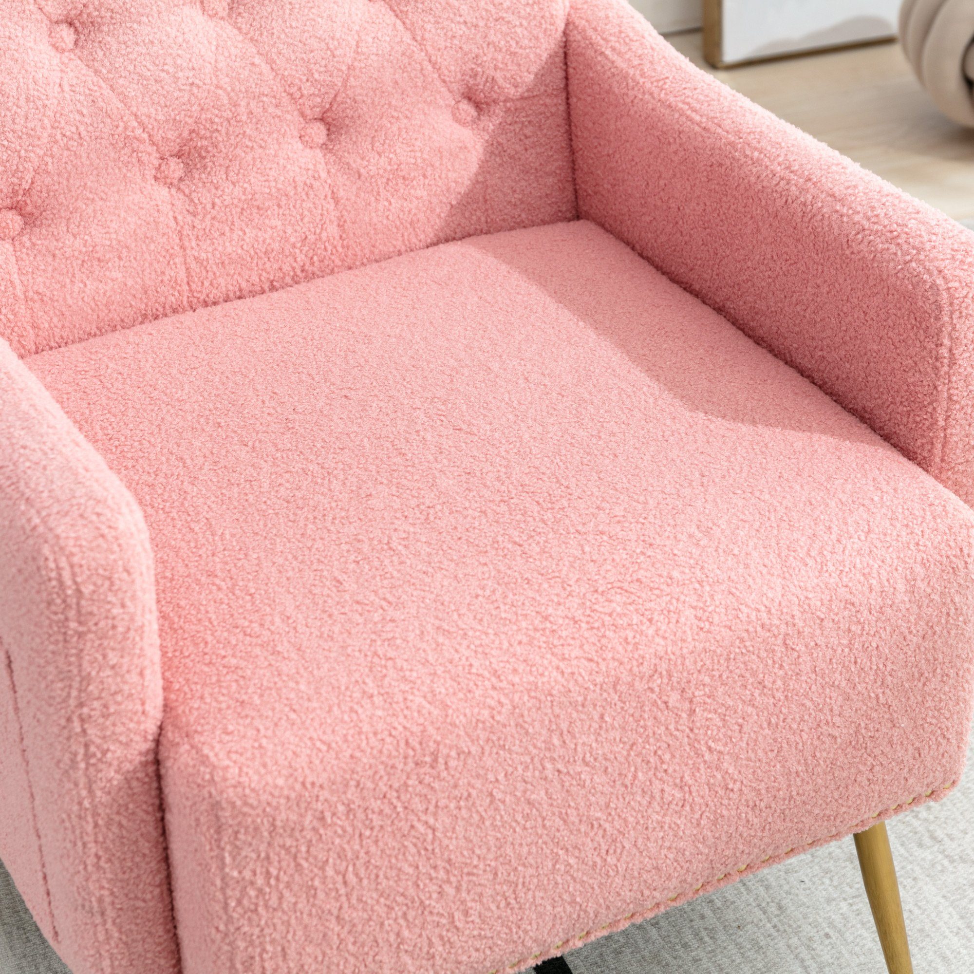 OKWISH Sessel Relaxsessel, Relaxstuhl, Sessel), Lesen bequemer Teddy-Samt-Stuhl Wohnzimmerstuhl, Entspannen, goldene Reißverschluss-Design bequemer zum rosa mit geeignet Sessel, Metallbeine, (Wohnzimmerstuhl, oder