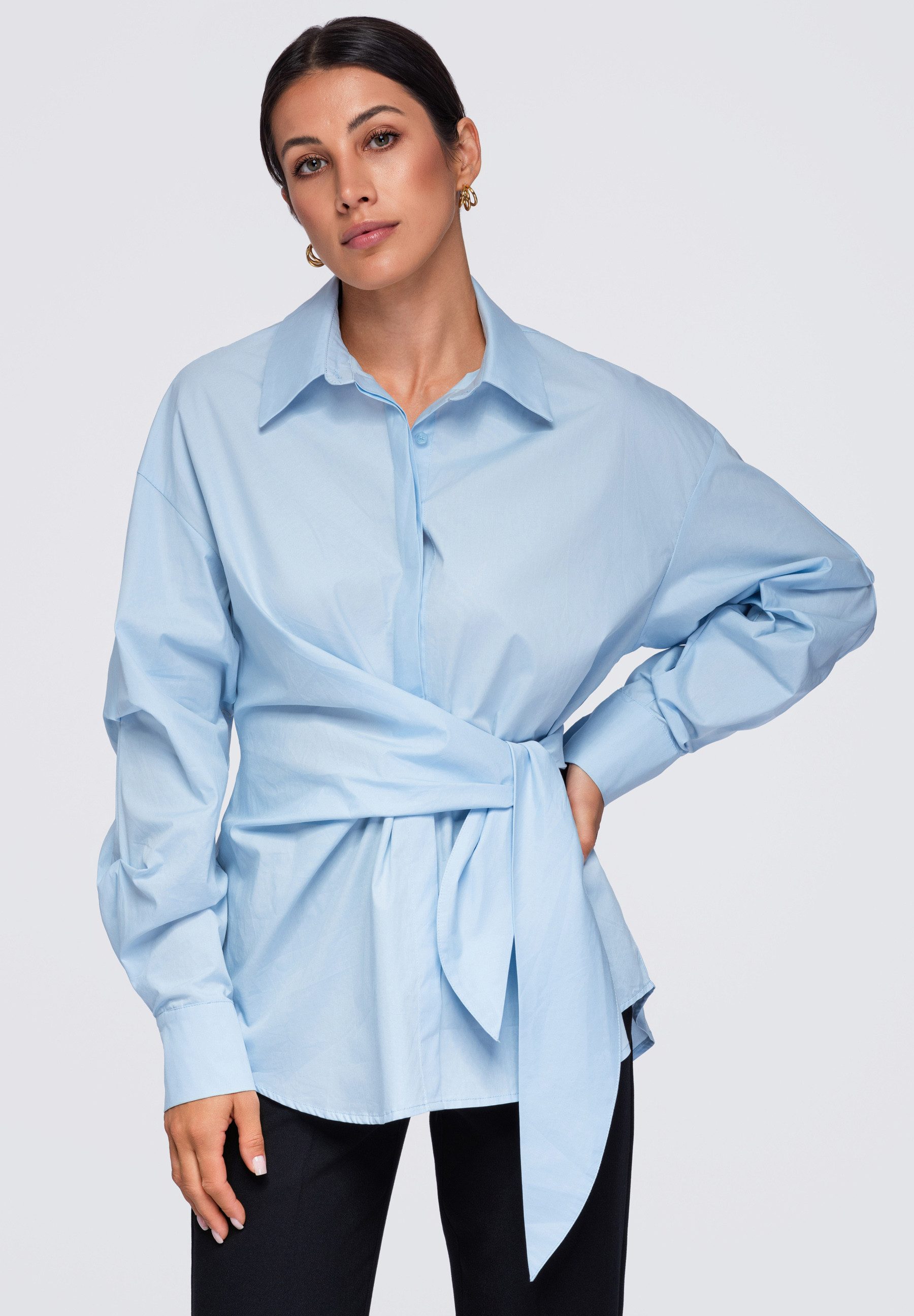 OMBRE Hemdbluse Damen Hemdbluse mit weitem Schnitt und klassischem Kragen Blau ONESIZE (kein Set, 1-tlg) in Unifarbe