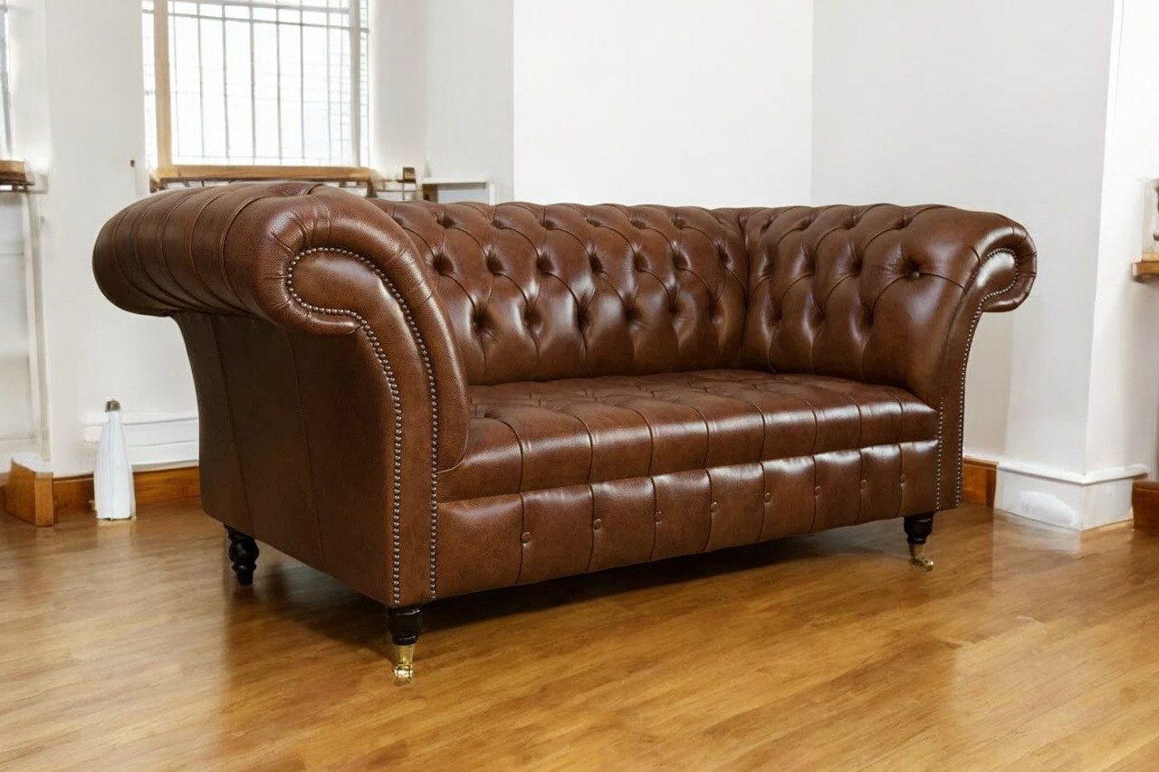 Chesterfield-Sofa Design Chesterfield Sofa 2 Sitzer Couch Leder Sofas 100% Leder Sofort