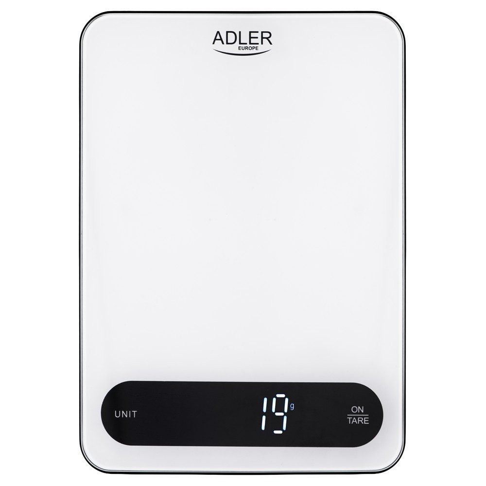 ADLER EUROPE Küchenwaage AD 3177wb Digital bis 10 kg, Elektronische Haushaltswaage, Tara Funktion, USB-C aufladbar, Kochen, Backen, Glaswaage, Weiß – Bild 3 von 5