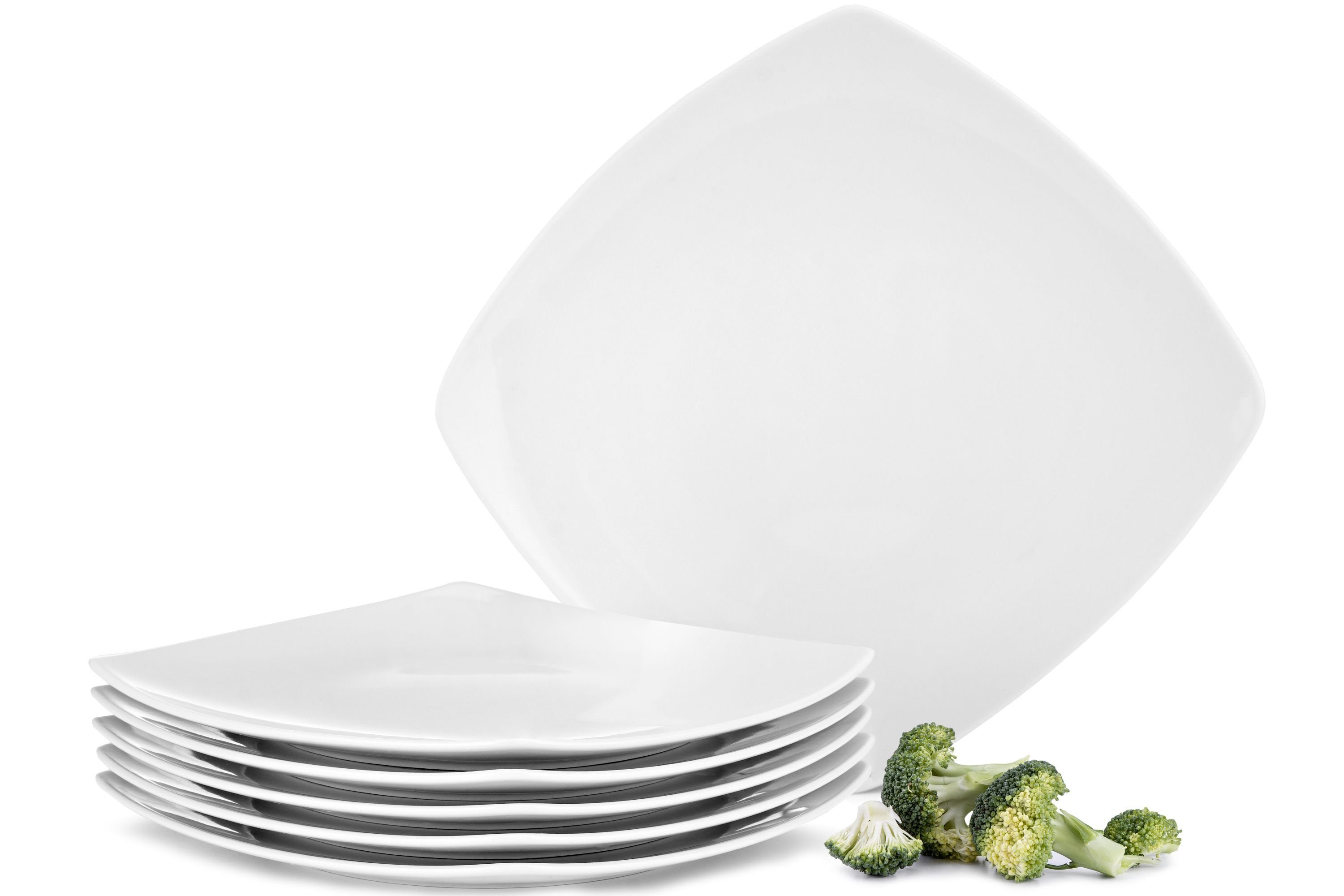 KONSIMO® Teller-Set CARLINA Speiseteller Geschirr-Set (6-tlg), 6 Personen, Porzellan, Spulmachinen- und Mikrowellengeeignet, quadratisch