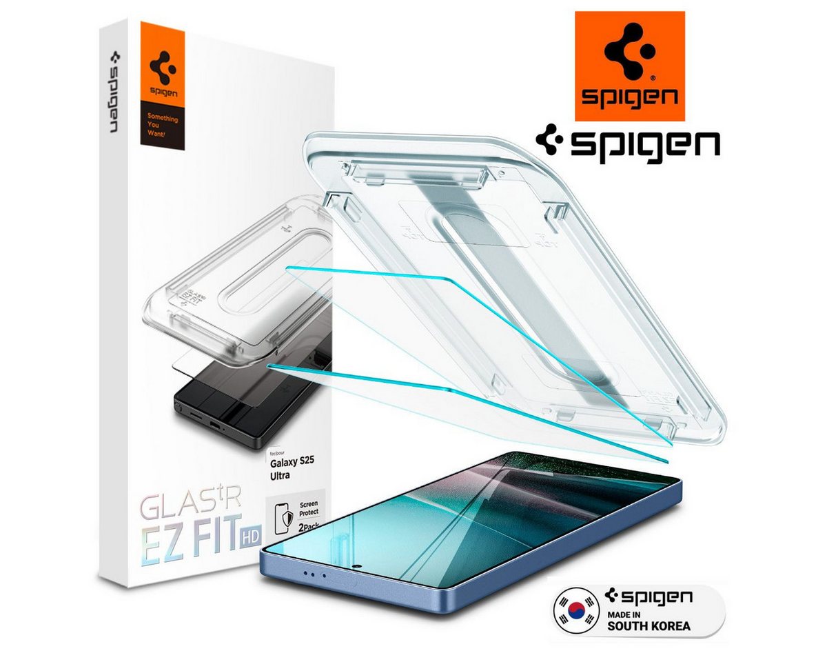 Spigen Displayschutzglas 2x Panzerglas für Samsung Galaxy S25 Ultra Schutzglas Displayschutz für Samsung Galaxy S25 Ultra, 2er-Pack / Set, 2 Stück, Anti-Fingerabdruck, Anti-Kratz, Doppelbeschichtung, Hartglas