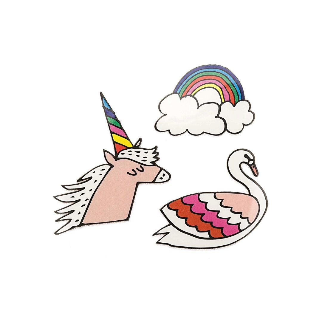 Aufnäher Bügelmotiv Set Einhorn-Regenbogen-Schwan 4cm