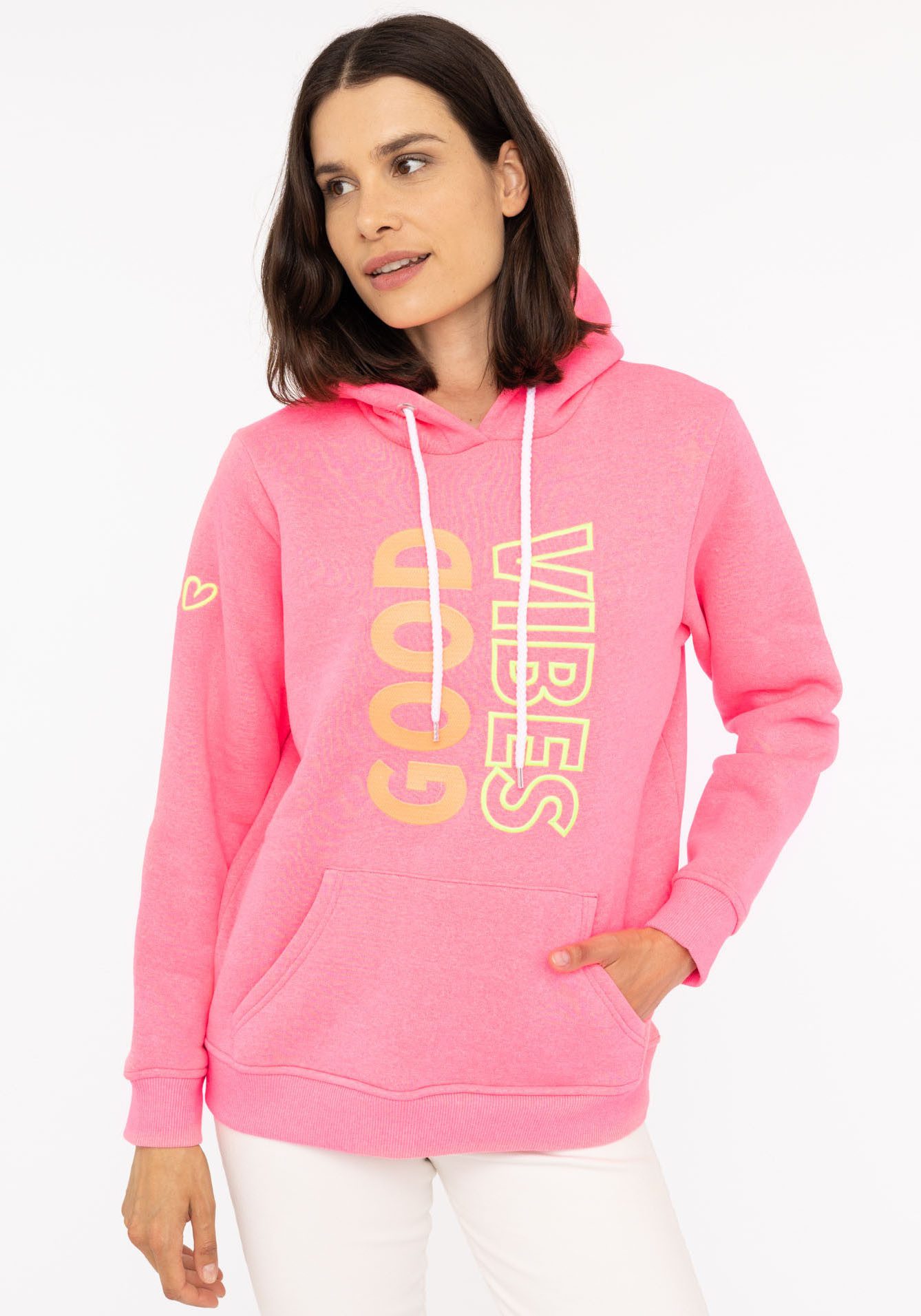 Zwillingsherz Hoodie "Good Vibes" mit guten Vibes, Herzen am Arm und farbig günstig online kaufen