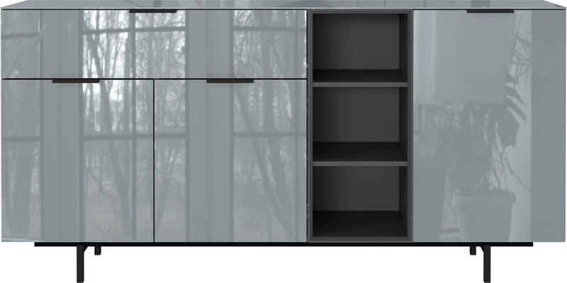 GERMANIA Sideboard, Oberboden und Fronten mit Glasauflage, Füße und Griffe aus Metall