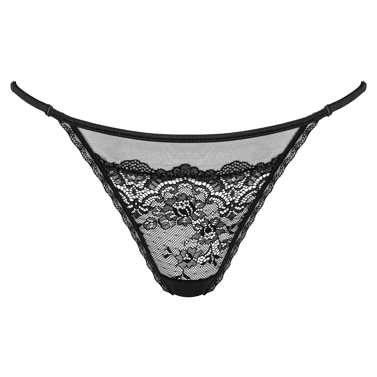 String String in schwarz mit Spitze Tanga mit