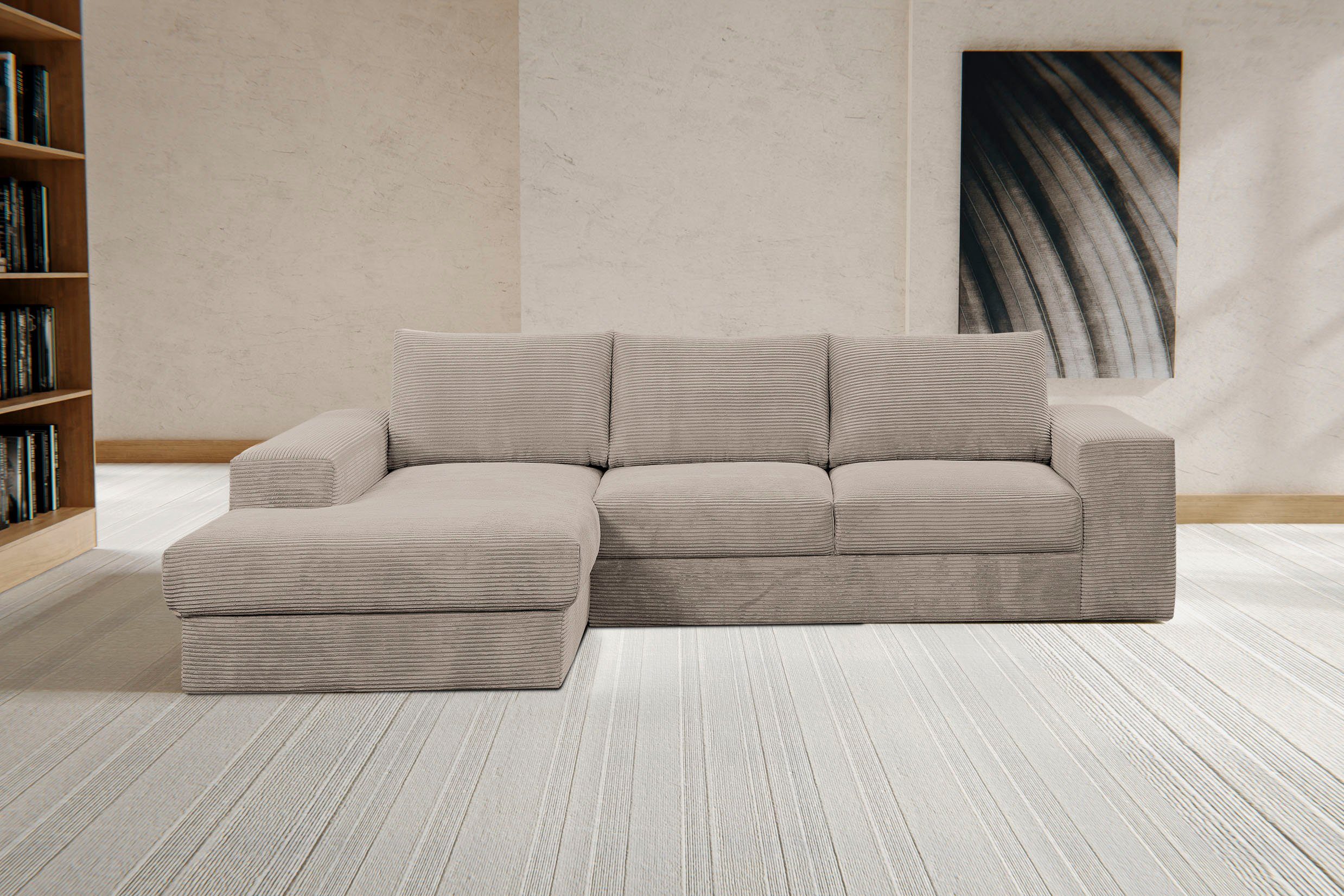 WERK2 Ecksofa Rozzana L-Form, Design Ecksofa mit hohem Komfort in trendig-weichem Cord & Breitcord