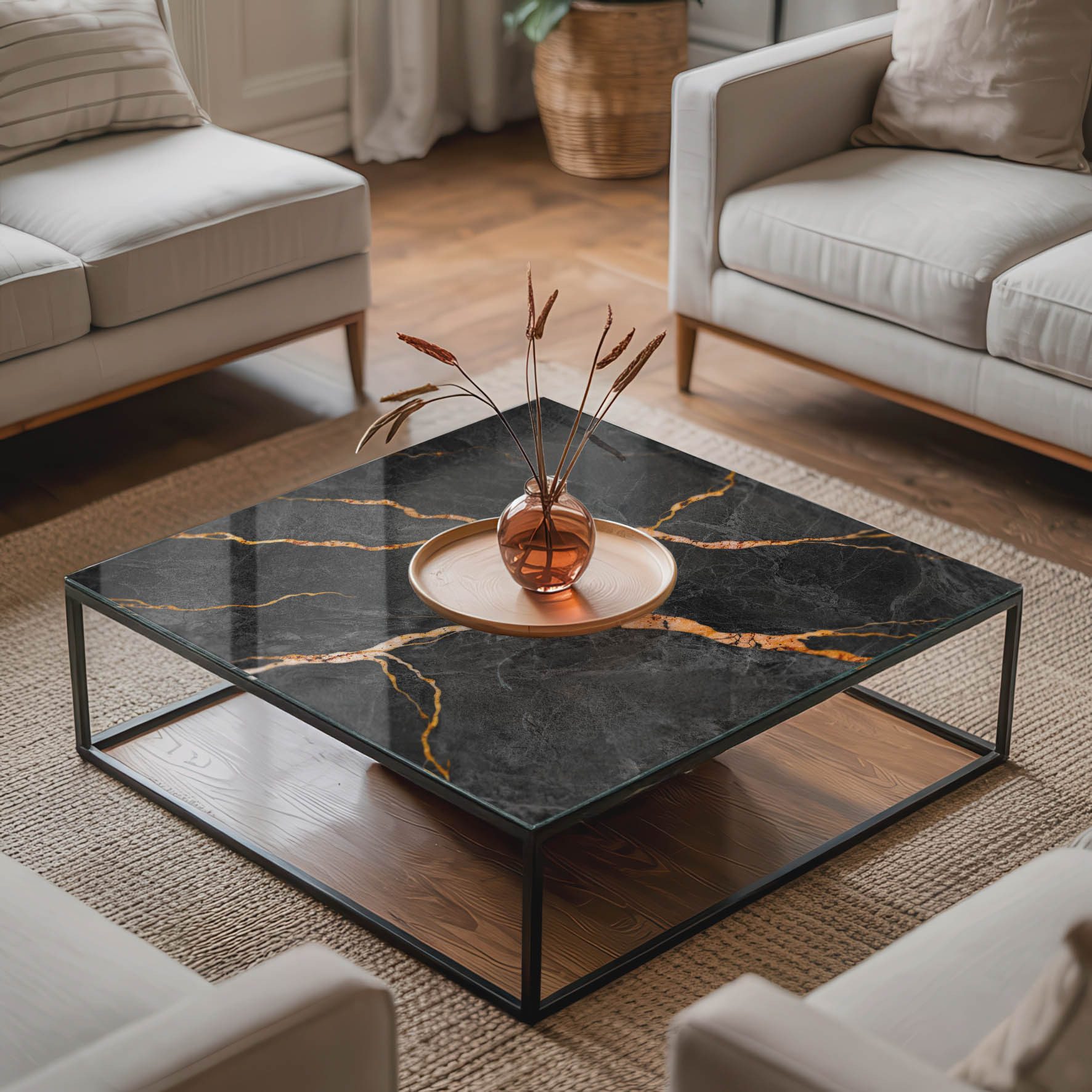 Tulup Tischplatte Tisch Glasplatte Ersatz Marmormuster mit Adern Glas Tischplatte – Bild 3 von 5