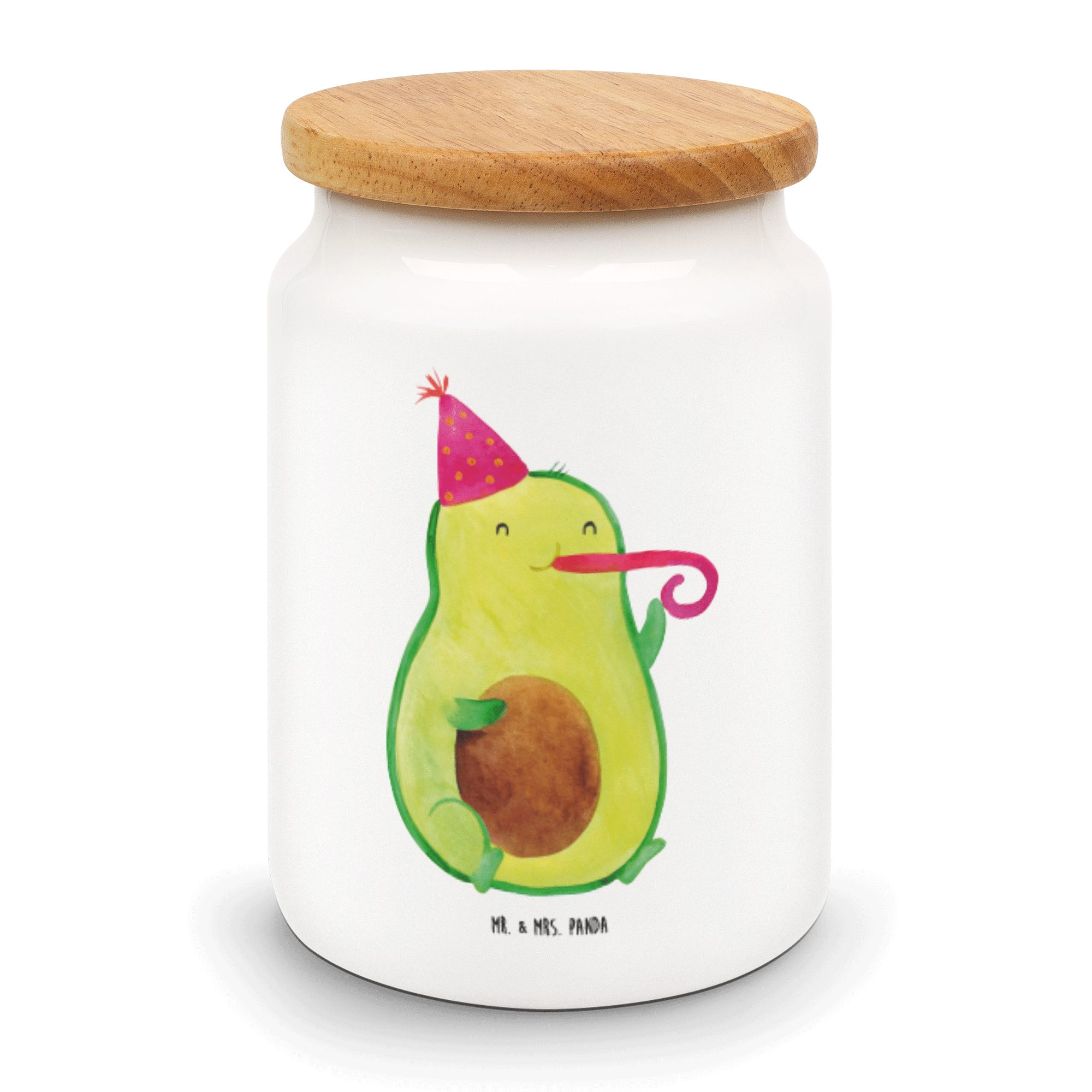 Mr. & Mrs. Panda Vorratsdose Avocado Birthday - Weiß - Geschenk, Vegan, Leckerlidose, Überraschung, Keramik, (1-tlg)