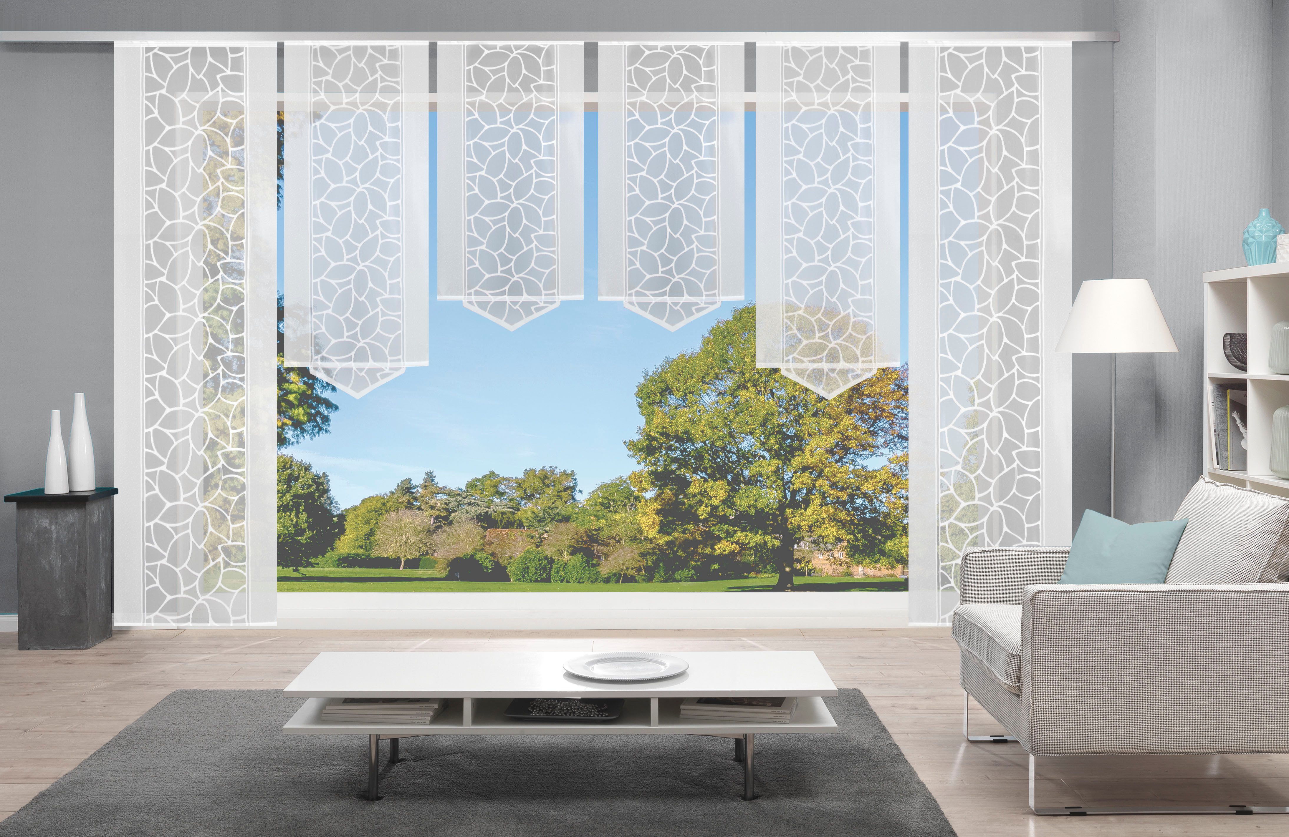 HOME WOHNIDEEN Schiebegardine JENNA (6 St), Klettband, halbtransparent, Schiebevorhang Jacquard Set
