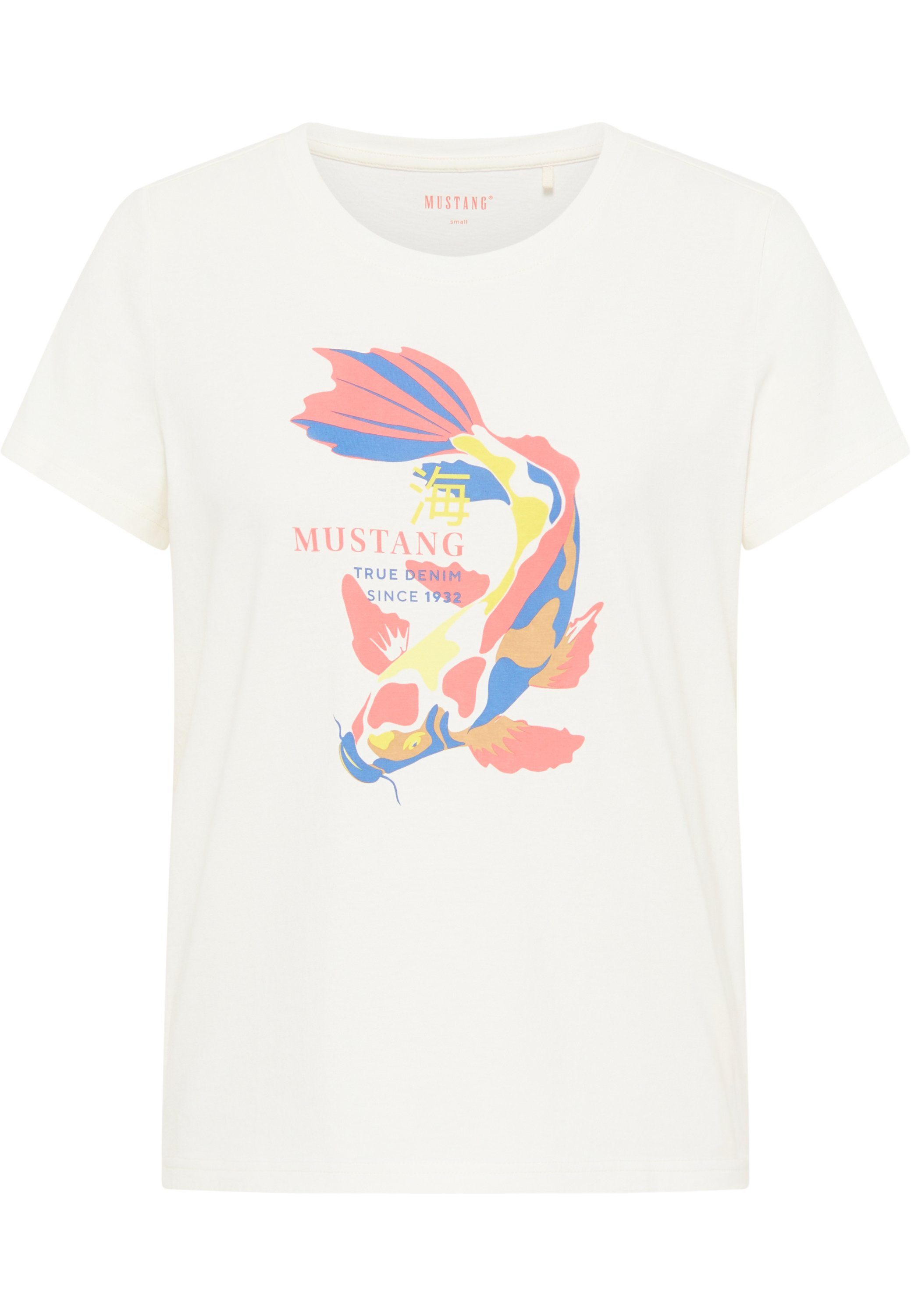 T-Shirt MUSTANG offwhite Mustang Kurzarmshirt Print-Shirt