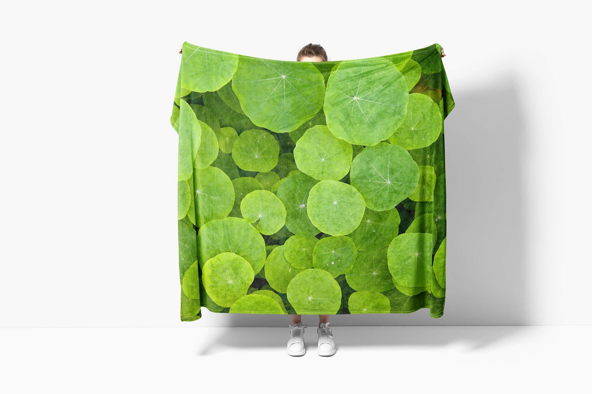 Sinus Art Handtücher Handtuch Saunatuch Natu, Baumwolle-Polyester-Mix Kuscheldecke Grüne Blätter (1-St), Fotomotiv Handtuch mit Strandhandtuch