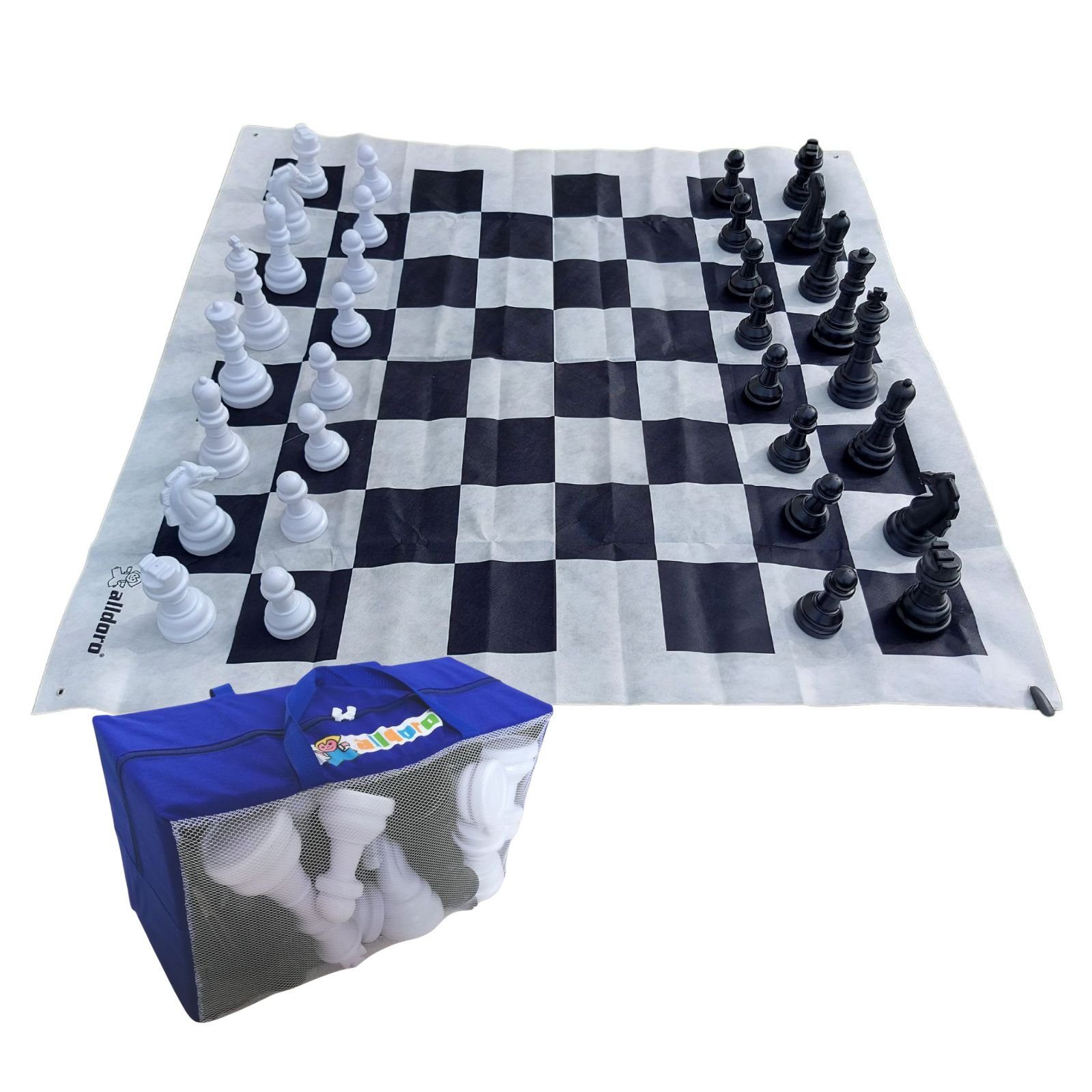 alldoro Spiel XXL Schach, großes Schachspiel für drinnen & draußen, Brettspielklassiker im Jumbo Format mit 158 x 158 cm großem Spielfeld