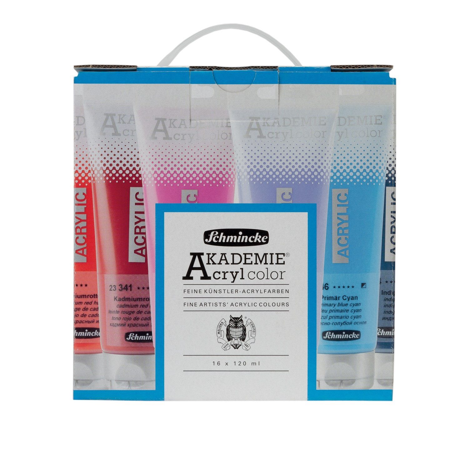 Schmincke Acrylfarbe Akdemie Acrylfarben-Set 16x120 ml, hohe Deckkraft, hohe Lichtechtheit