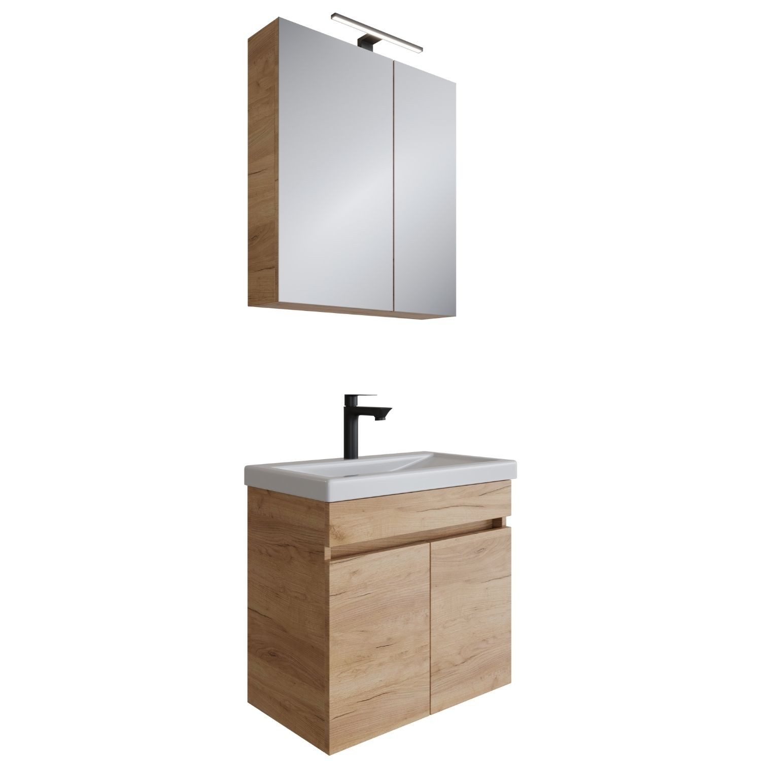 Planetmöbel Badmöbel-Set Badmöbel Set - Waschtisch mit Spiegelschrank 63 cm günstig online kaufen