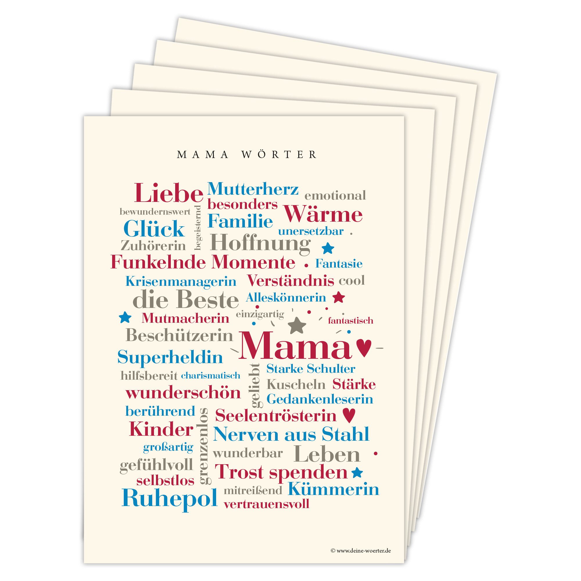 Deine Wörter Grußkarten Mama Wörter Postkartenset, 5 Karten, DIN A6