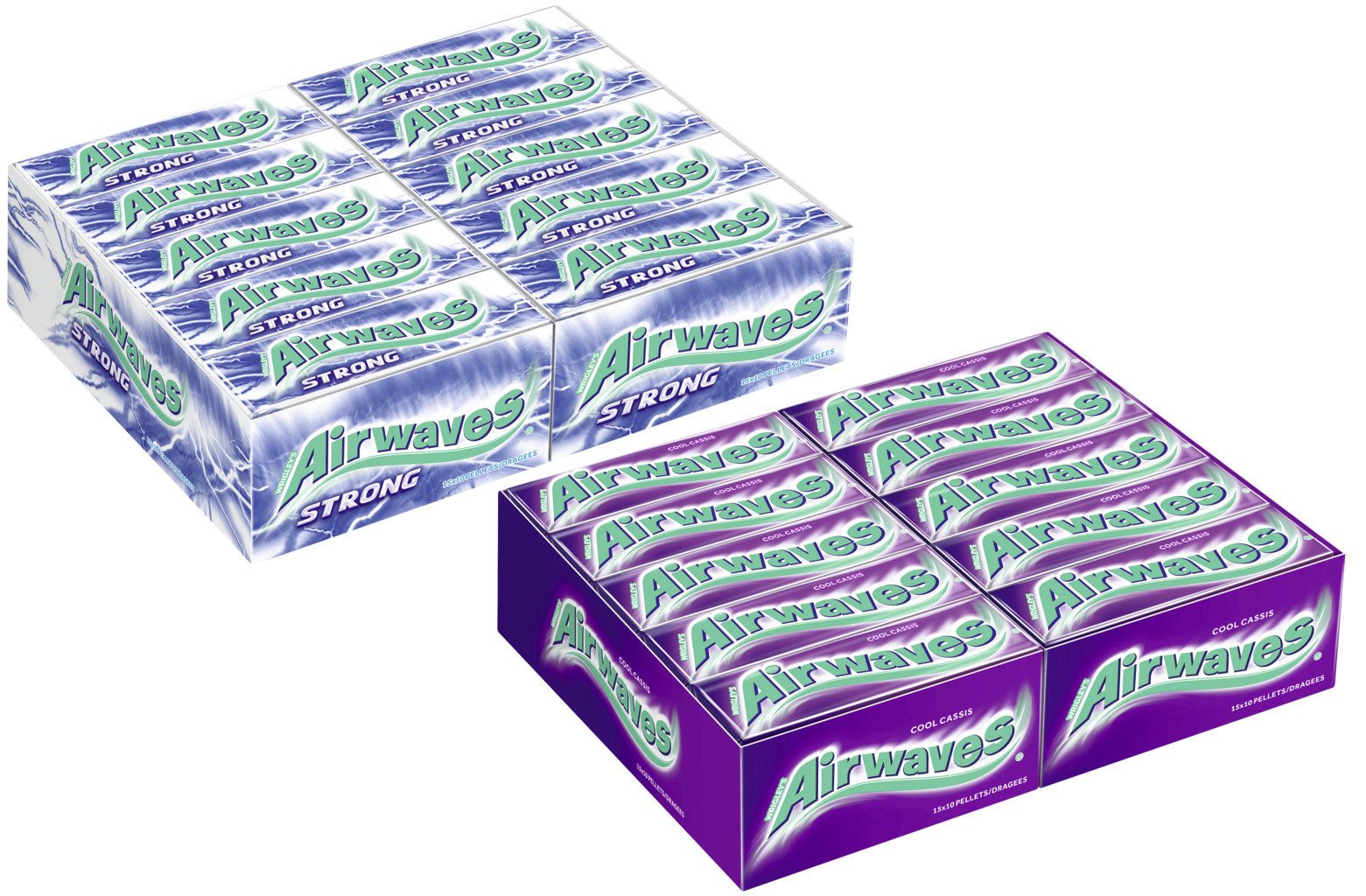 Airwaves Süßigkeit Airwaves Kaugummi Mix 60 Packungen, 2 Sorten, Strong & Cool Cassis