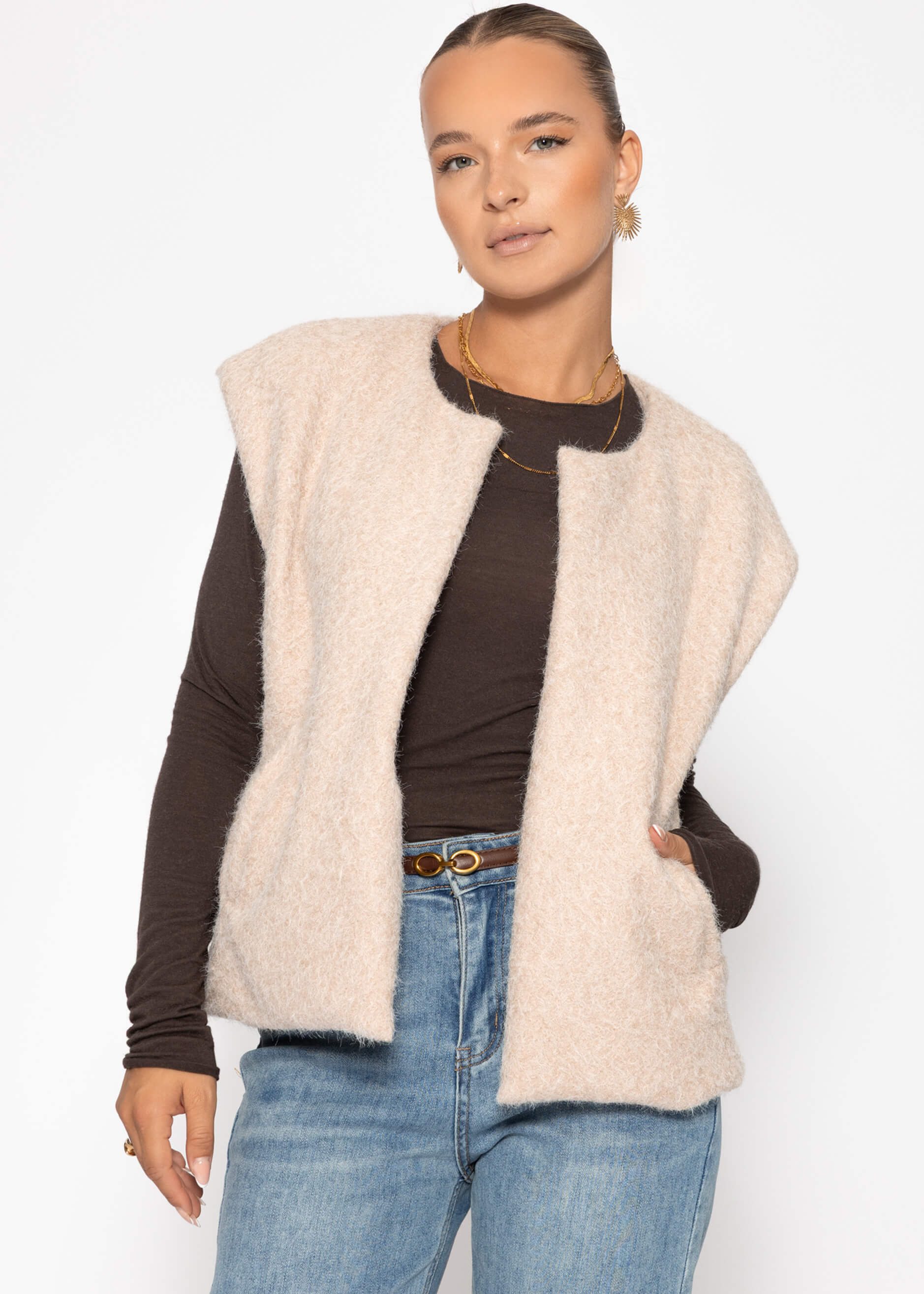 SASSYCLASSY Kurzweste Ärmellose Weste mit Wollstruktur für Damen Cozy Weste günstig online kaufen