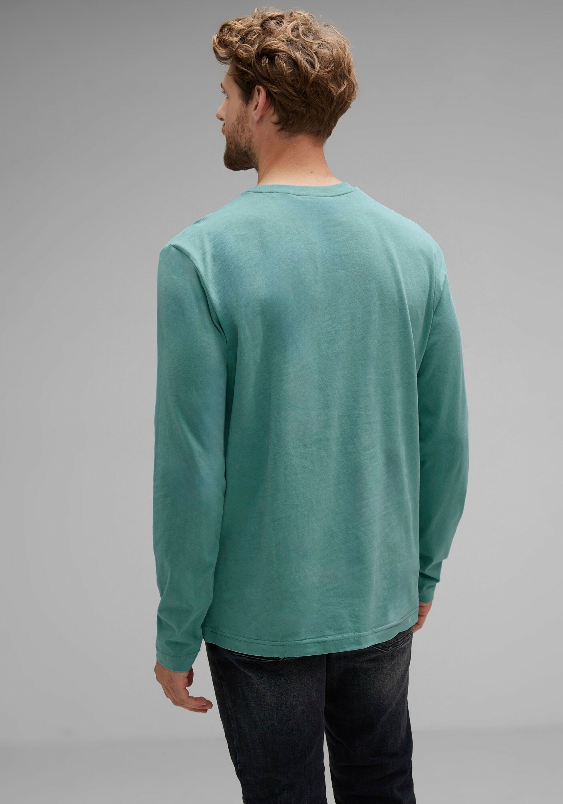 ONE turquoise Brustprint Langarmshirt mit MEN STREET green