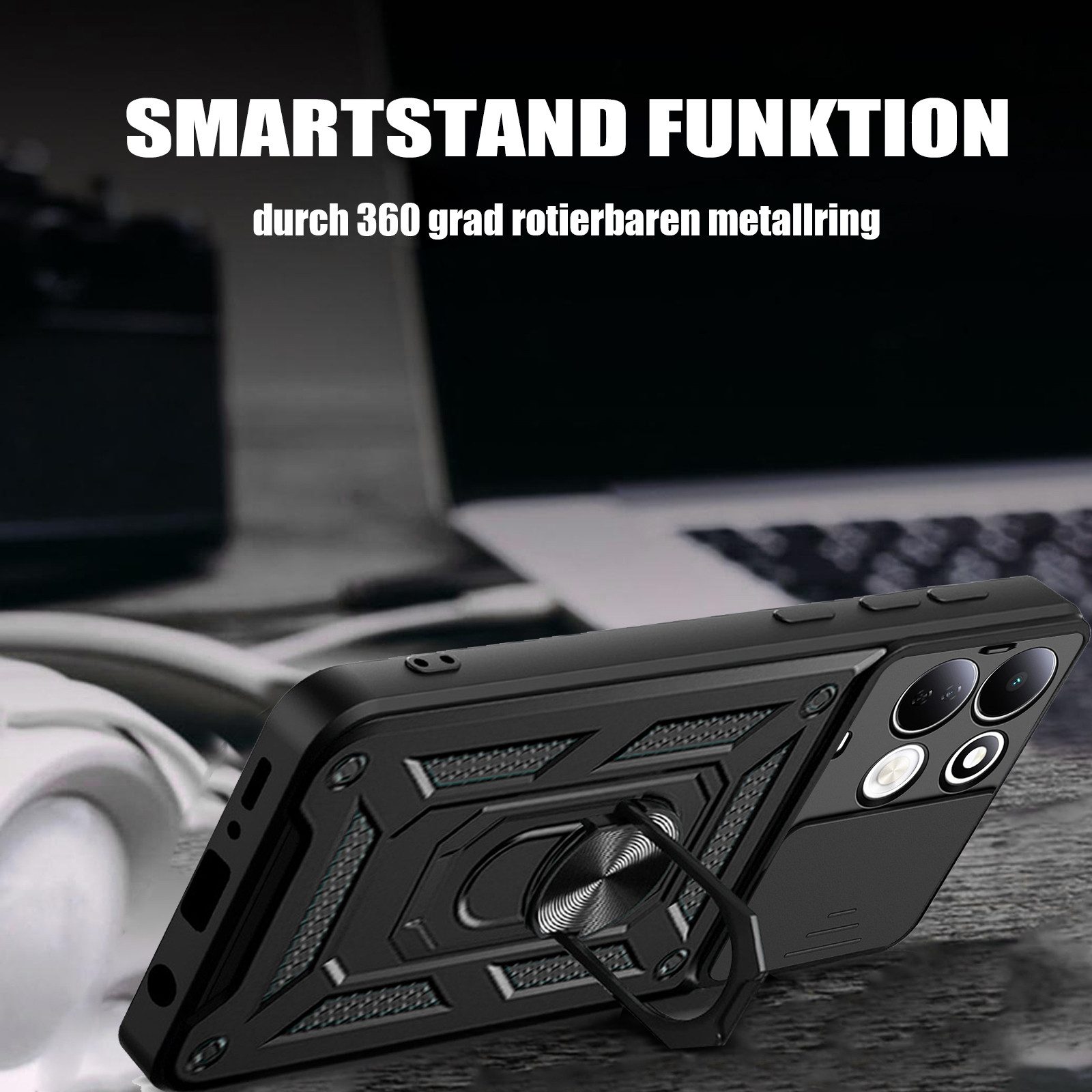 betterfon Handyhülle für Xiaomi Modelle Hülle mit Kameraschutz Ringhalter, Outdoorhülle mit Smartstand Kameraschutz und Silikonkern – Bild 5 von 5