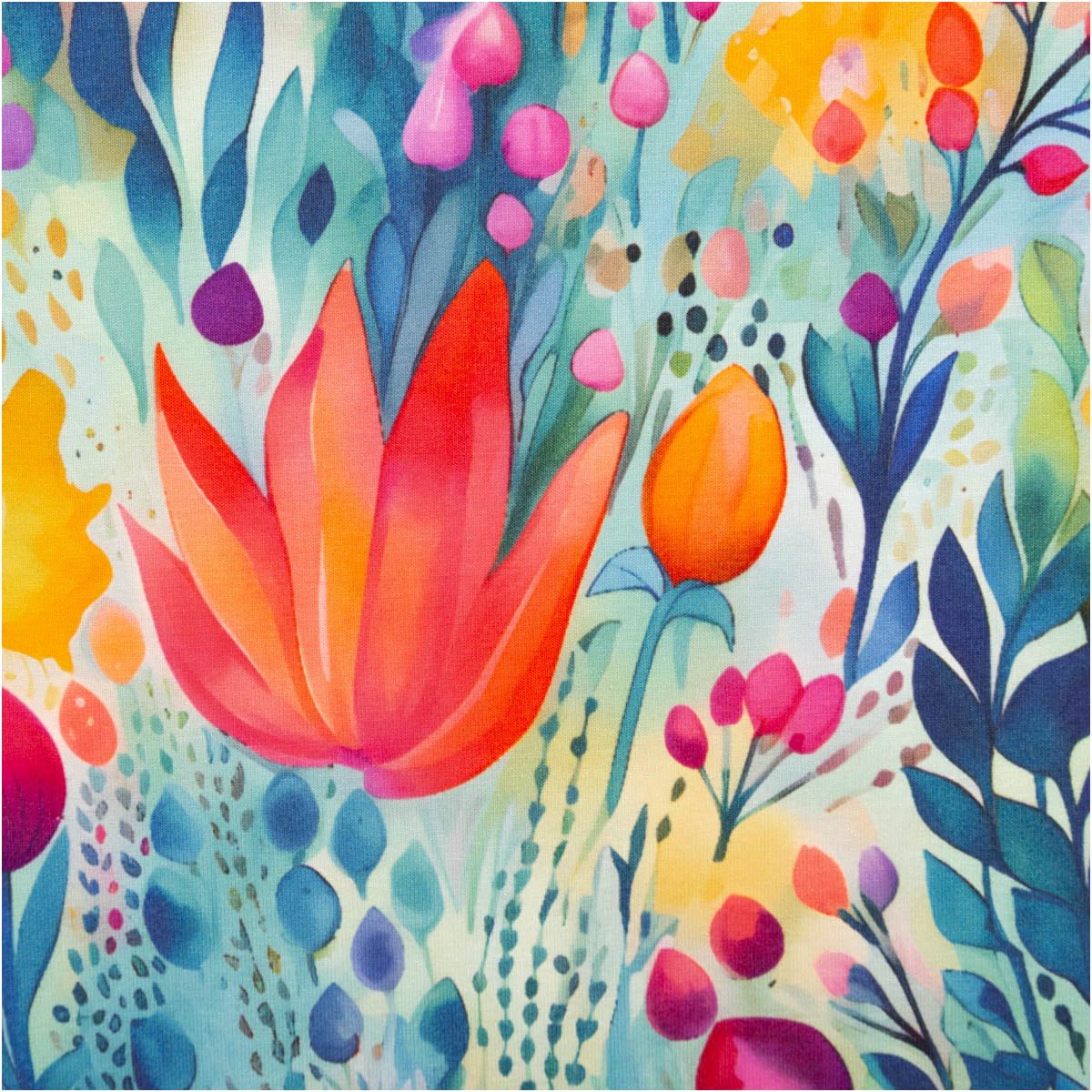 SCHÖNER LEBEN. Stoff Viskose Jersey Meterware Blumen Blätter bunt 150 cm, abwaschbar