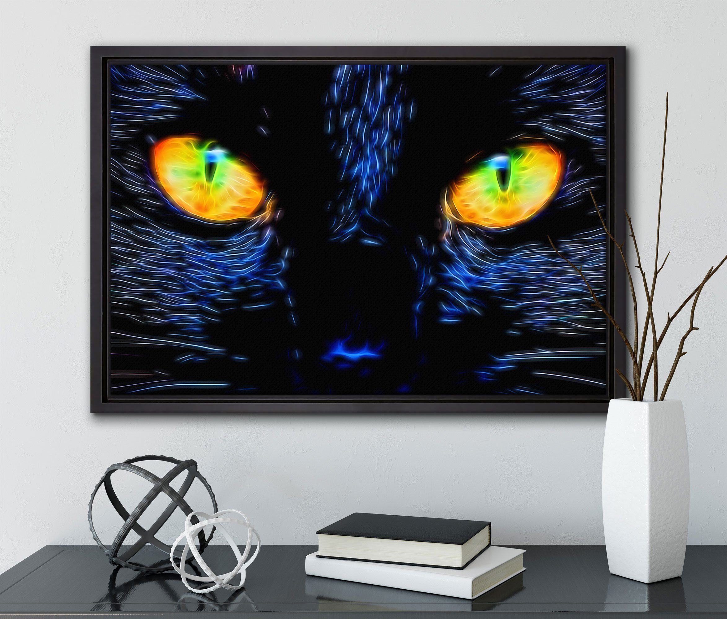 St), (1 bespannt, einem gefasst, Leinwandbild fertig Leinwandbild in Pixxprint Wanddekoration Zackenaufhänger inkl. mit Augen, Katze Schattenfugen-Bilderrahmen