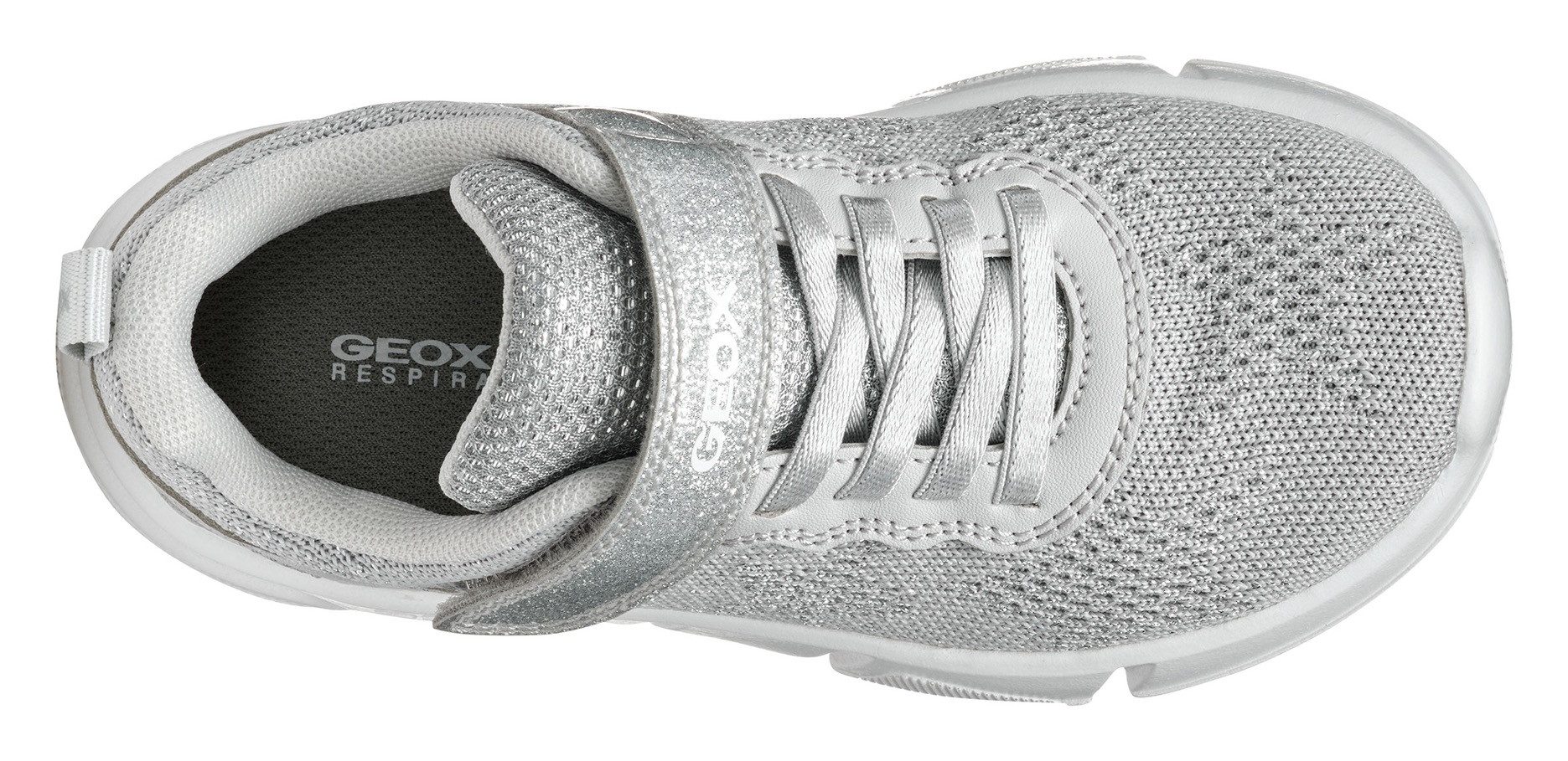 Geox J ARIL GIRL Sneaker, Knitwear Sneaker, Klettschuh mit glitzerndem Klettriegel