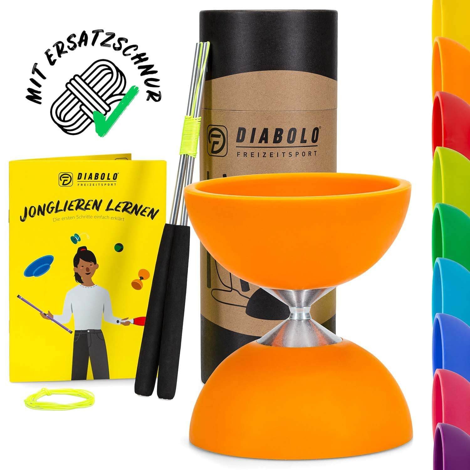 Diabolo Freizeitsport Diabolo Set Basic - inkl. Alu-Handstäben, Ersatzschnur, Anleitung, (Set, 1-tlg), Diabolo Set Basic (orange) Kinder ab 5 mit Stäben Anleitung & Schnur